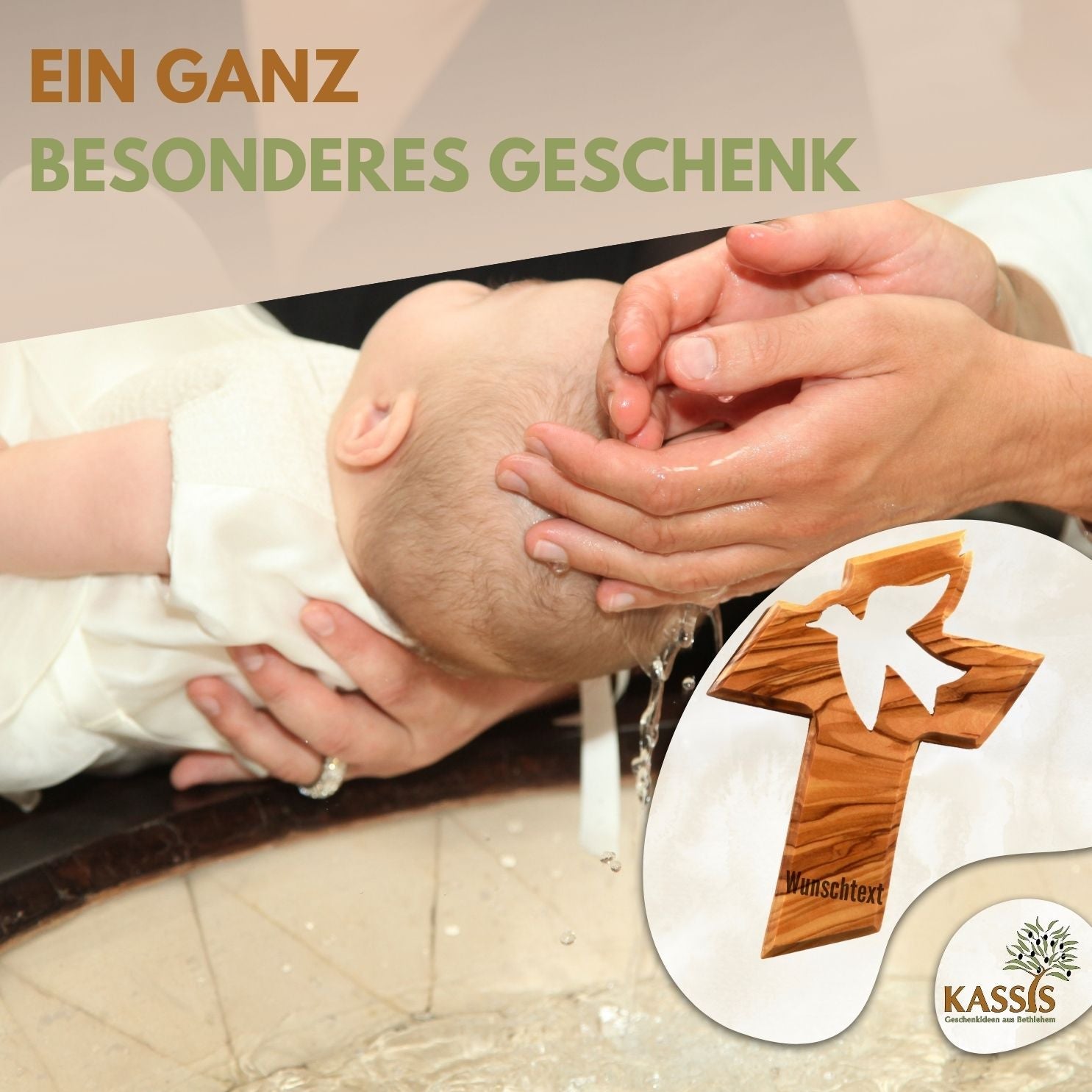 Olivenholz Kreuz mit Friedenstaube (13 cm) | Wandkreuz als Geschenk zur Taufe, Kommunion & Firmung