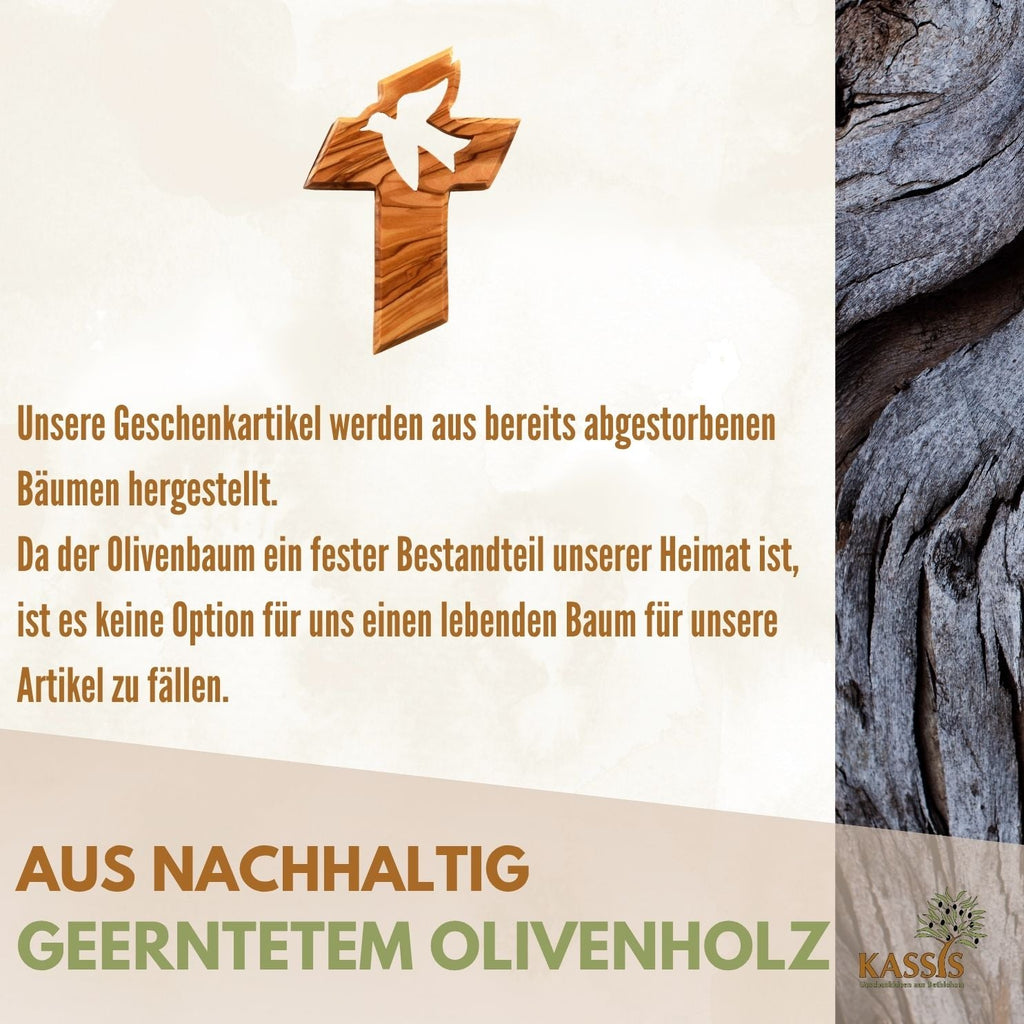 Olivenholz Kreuz mit Friedenstaube (13 cm) | Wandkreuz als Geschenk zur Taufe, Kommunion & Firmung