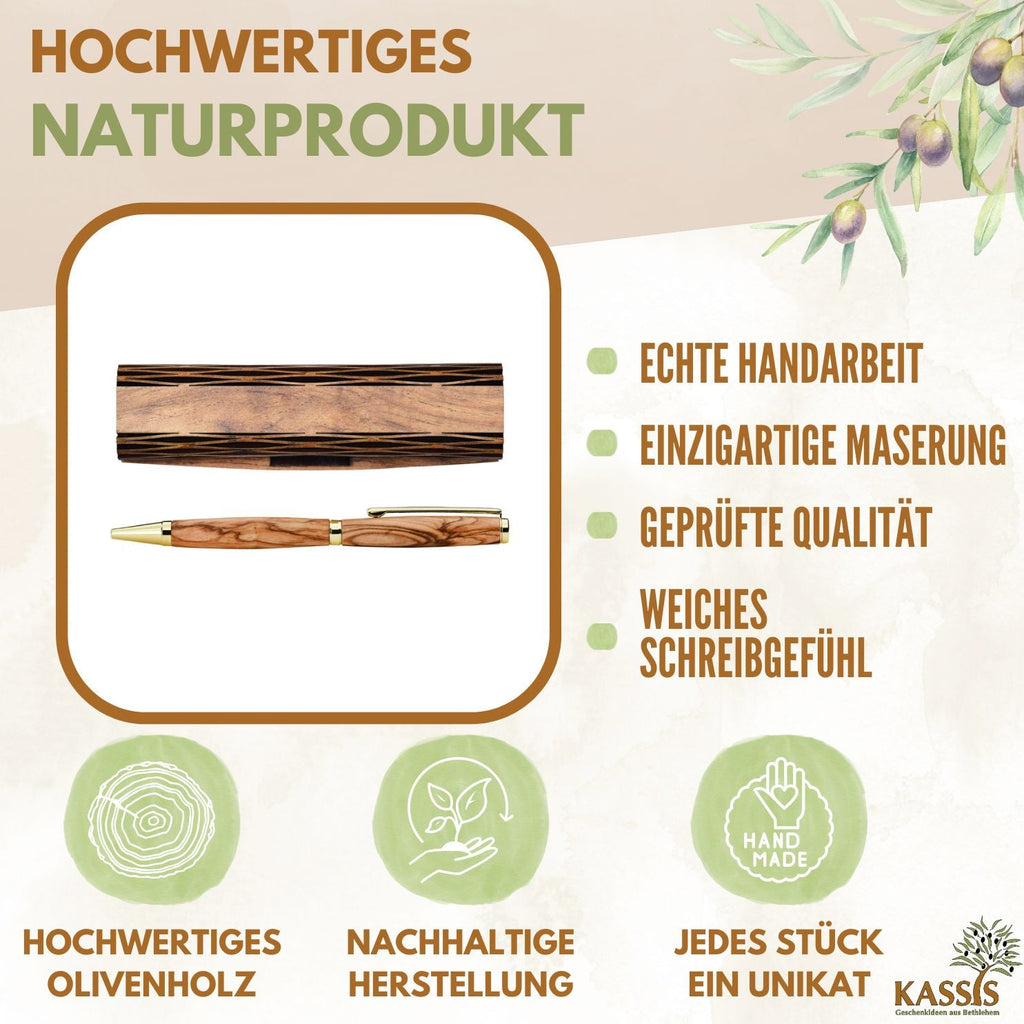 Kugelschreiber aus Olivenholz in Holzschachtel mit Gravur „Herzlichen Glückwunsch“ | Edles Geschenk für Geburtstag, Abschluss & Jubiläum