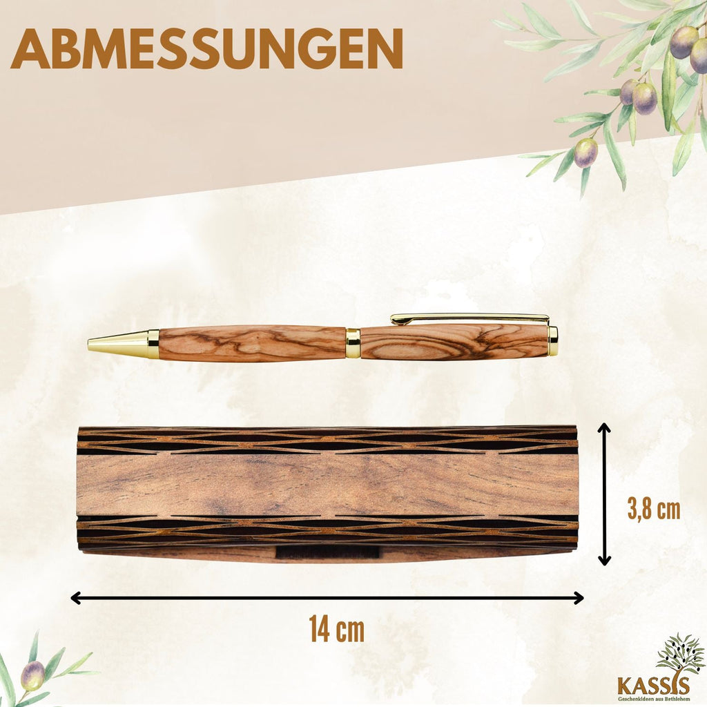 Kugelschreiber aus Olivenholz in Holzschachtel mit Gravur „Herzlichen Glückwunsch“ | Edles Geschenk für Geburtstag, Abschluss & Jubiläum