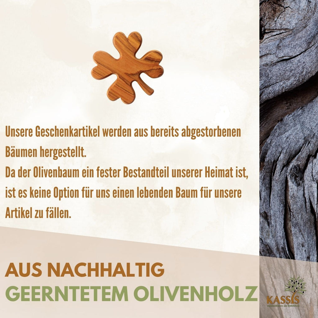 Kleeblatt Handschmeichler aus Olivenholz | Glücksbringer als Geschenk für Geburtstag, Prüfung & Neuanfang