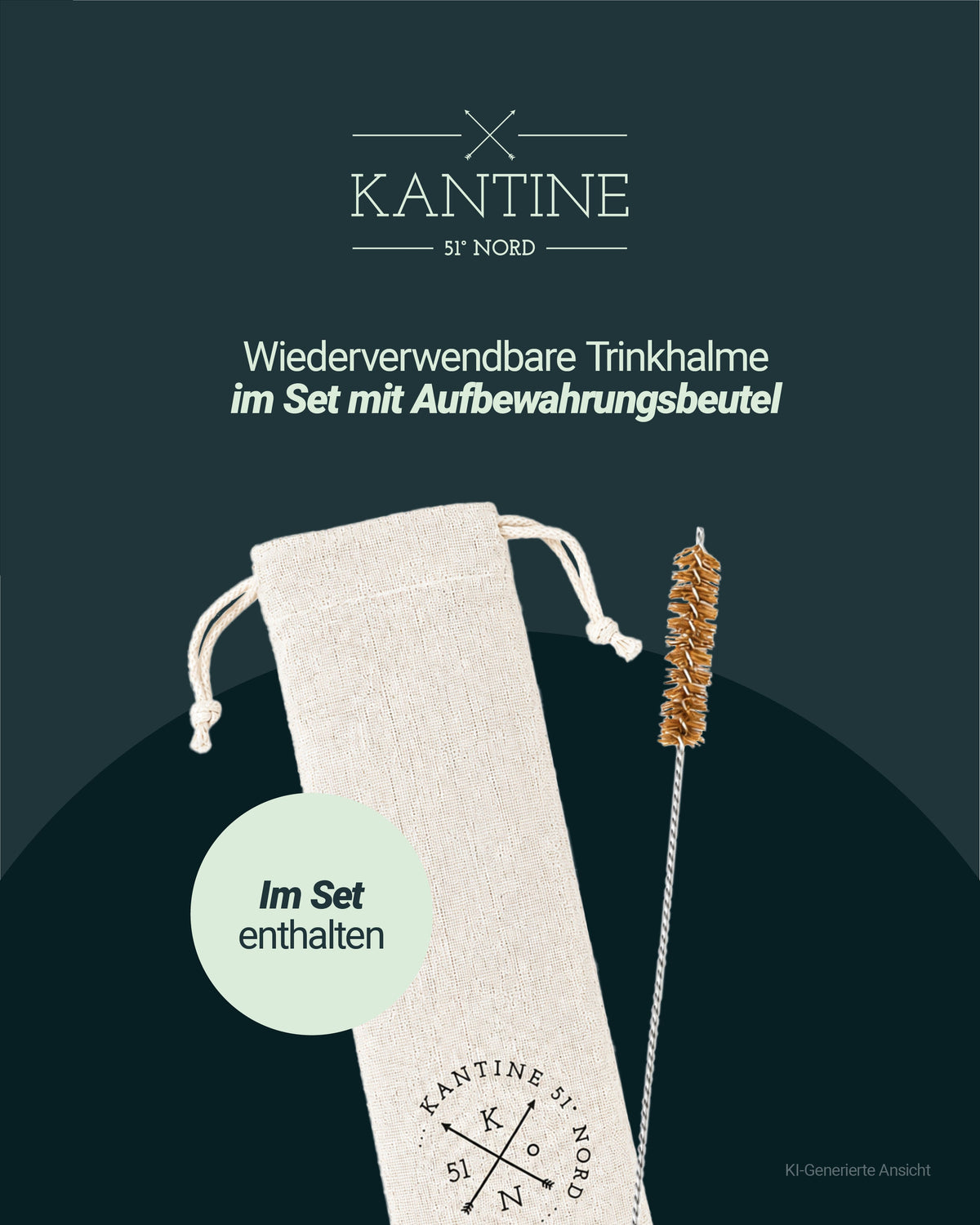 Wiederverwendbare Edelstahl-Trinkhalme im Set mit Aufbewahrungsbeutel