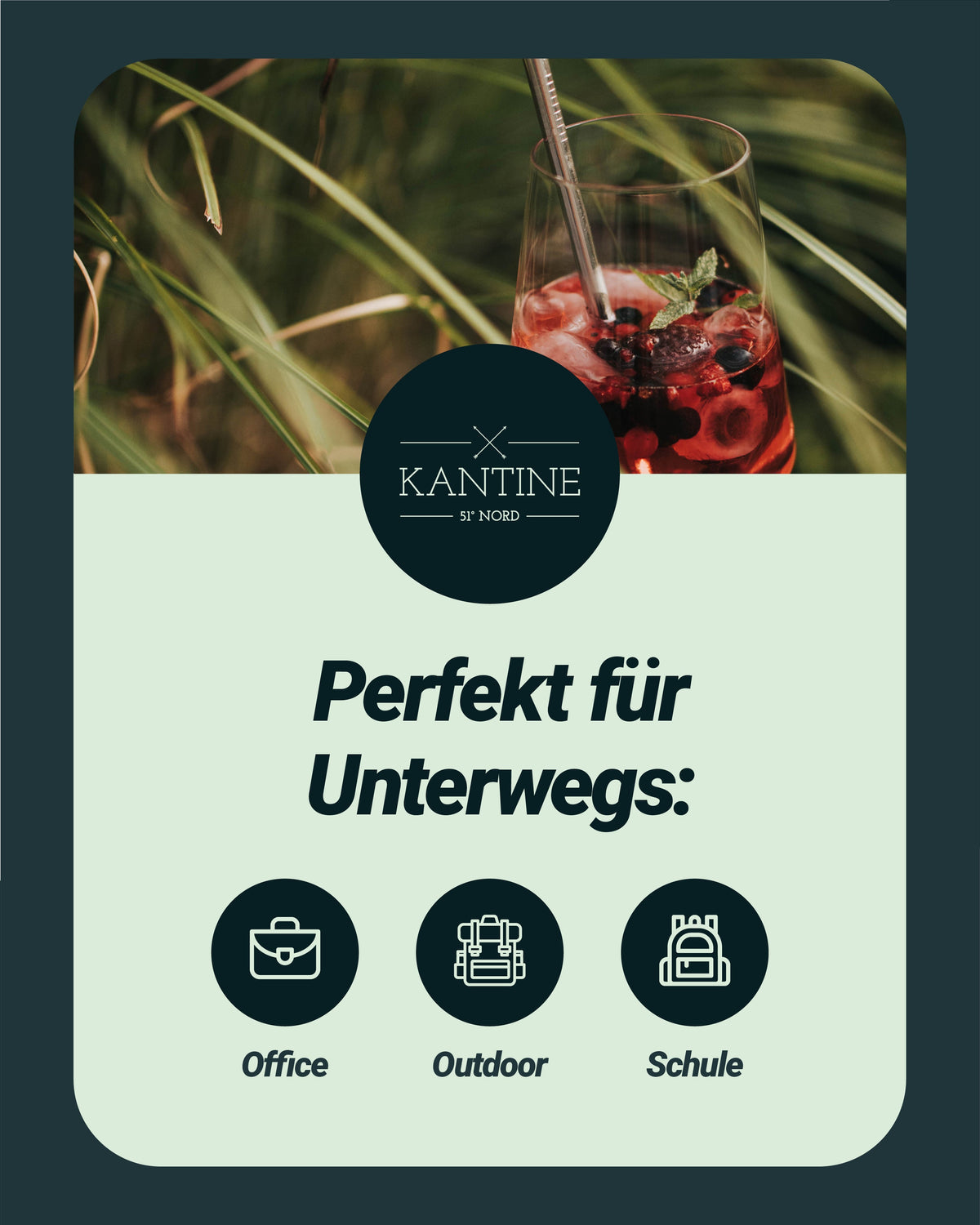 Edelstahl-Strohhalme-Set mit Einsatz-Icons auf Infokarte