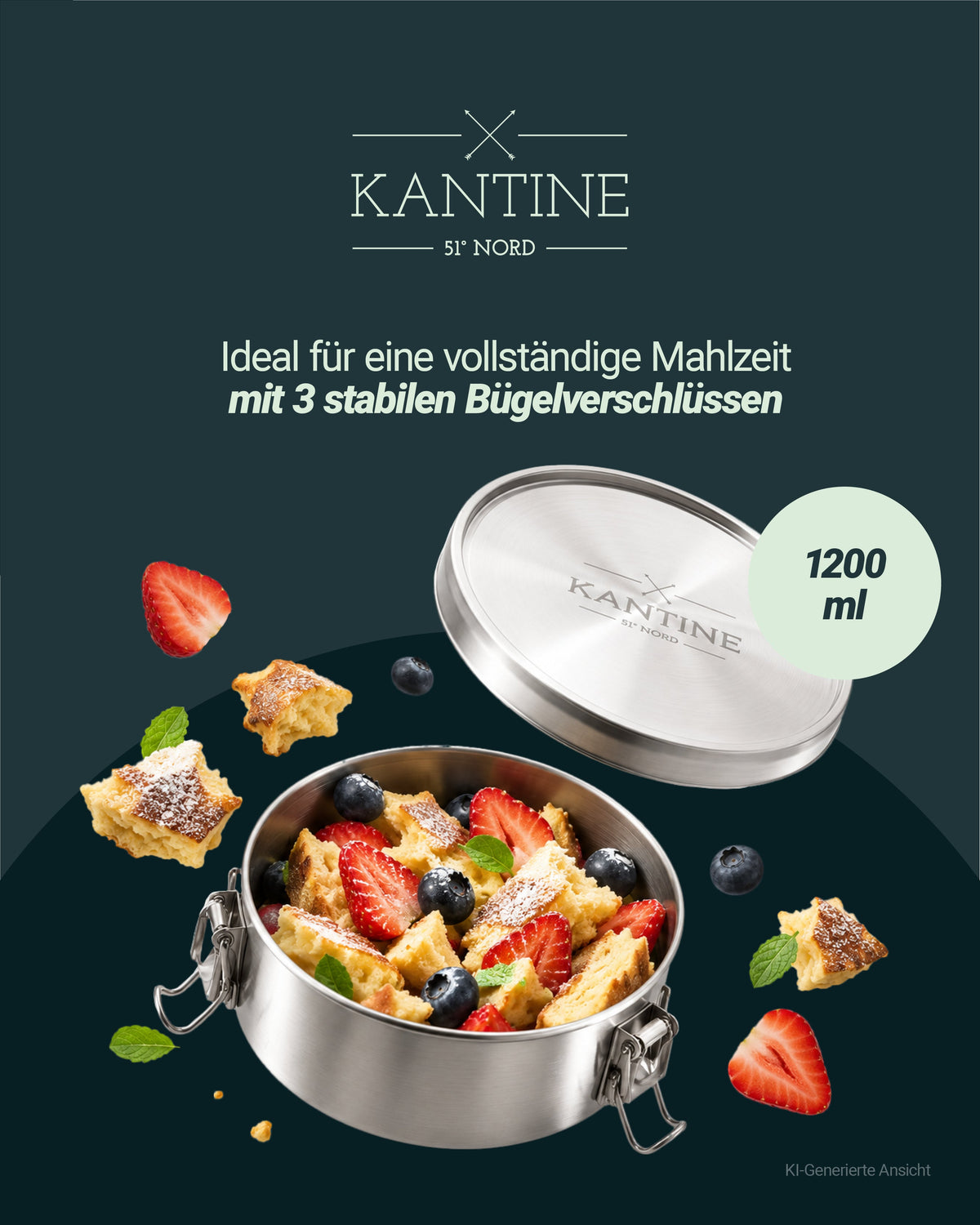 Edelstahl-Lunchbox mit Deckel, 1200-ml-Angabe