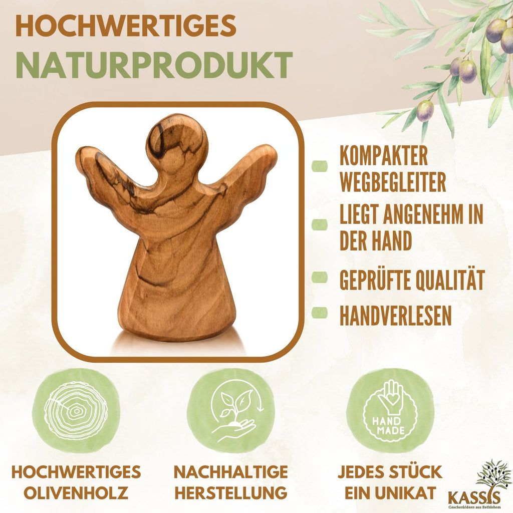 Handschmeichler Schutzengel aus Olivenholz mit Spruch „Du schaffst das“ | Mutmacher Geschenk, Glücksbringer Prüfung, Neustart