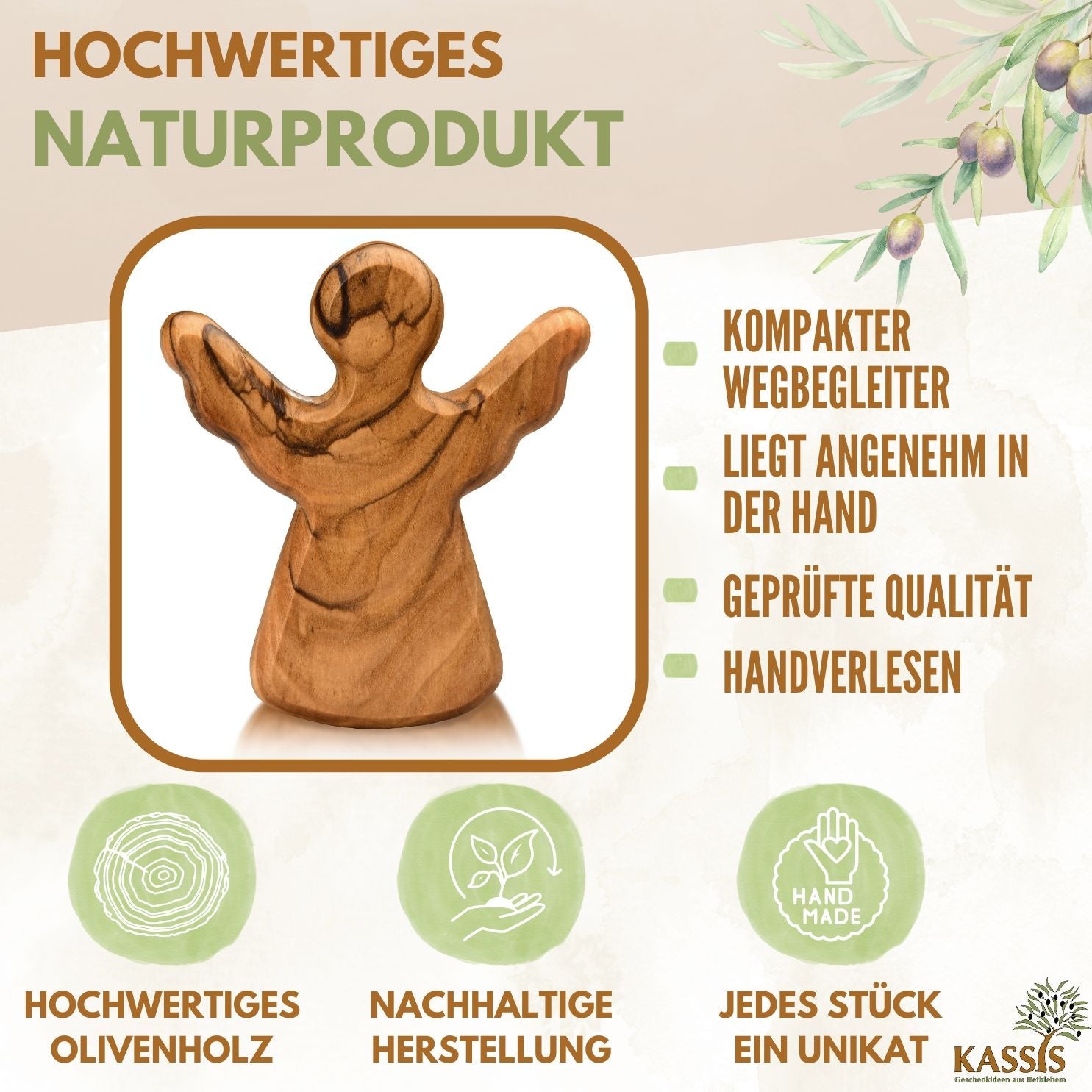 Handschmeichler Schutzengel aus Olivenholz mit Spruch „Du schaffst das“ | Mutmacher Geschenk, Glücksbringer Prüfung, Neustart