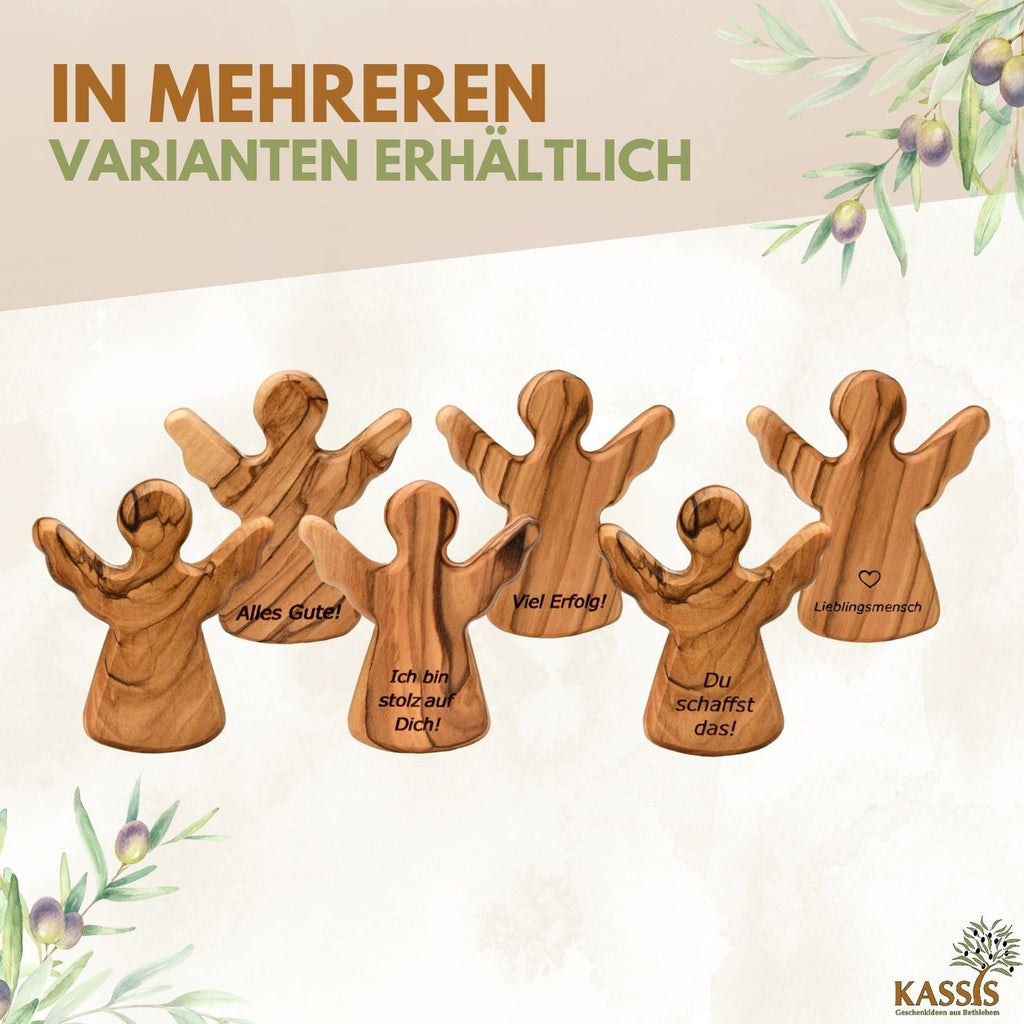Handschmeichler Schutzengel aus Olivenholz mit Spruch „Du schaffst das“ | Mutmacher Geschenk, Glücksbringer Prüfung, Neustart
