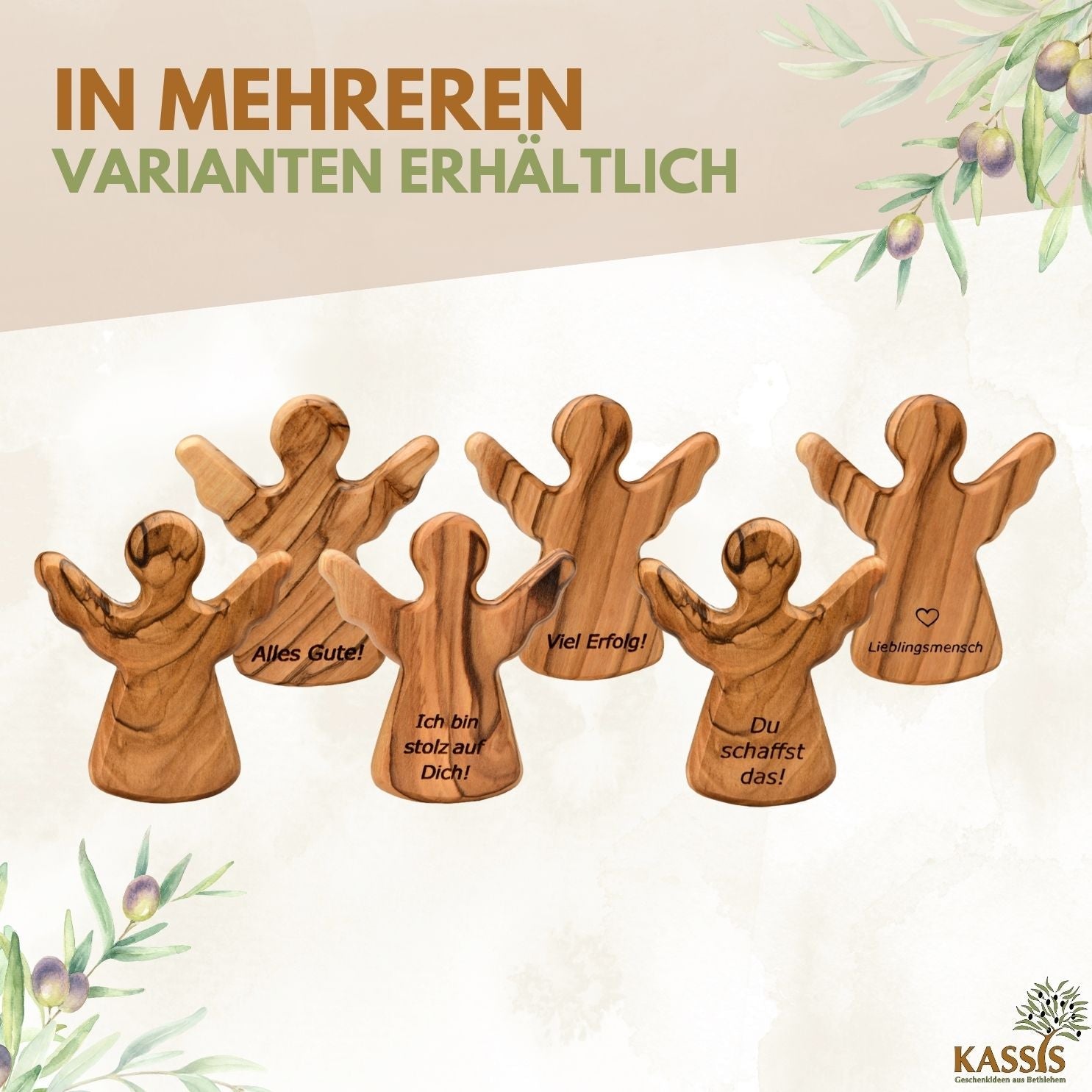 Handschmeichler Schutzengel aus Olivenholz mit Spruch „Du schaffst das“ | Mutmacher Geschenk, Glücksbringer Prüfung, Neustart