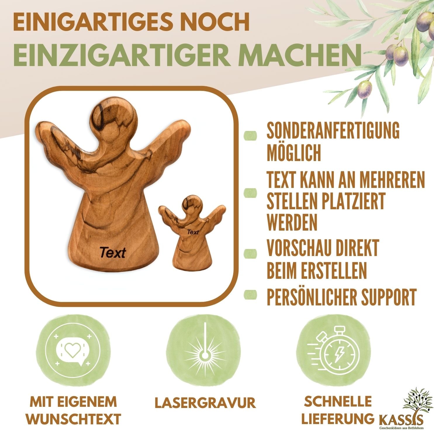 Handschmeichler Schutzengel aus Olivenholz mit Spruch „Du schaffst das“ | Mutmacher Geschenk, Glücksbringer Prüfung, Neustart