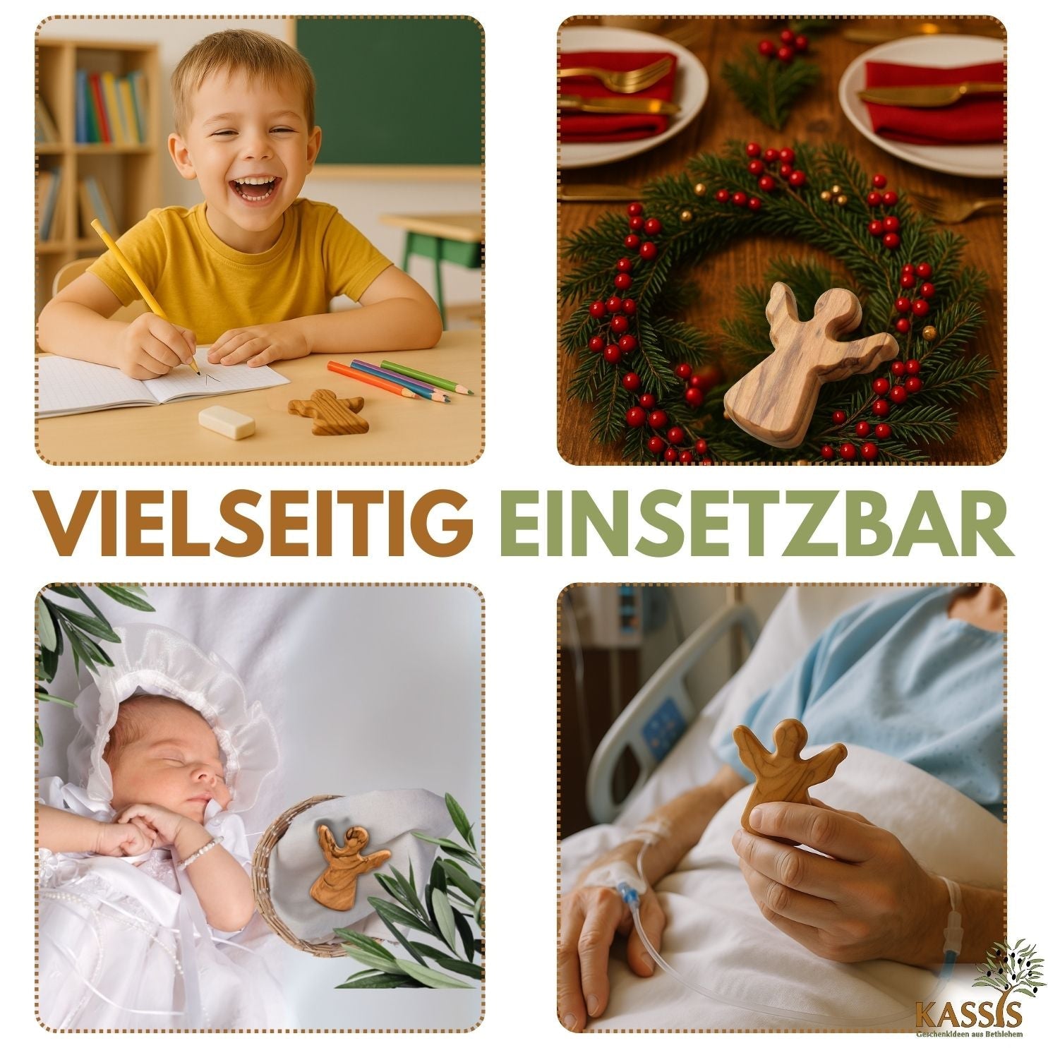 Handschmeichler Schutzengel aus Olivenholz mit Spruch „Du schaffst das“ | Mutmacher Geschenk, Glücksbringer Prüfung, Neustart