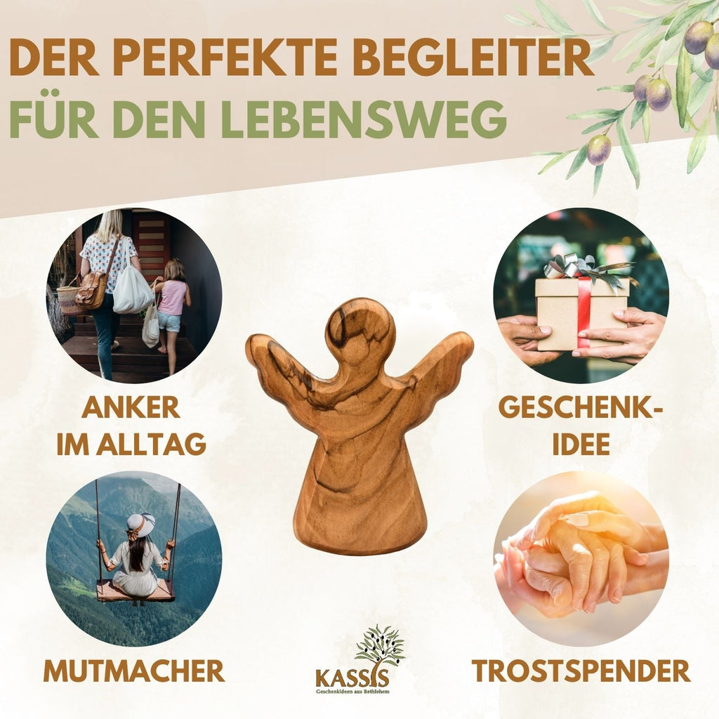 Handschmeichler Schutzengel aus Olivenholz mit Spruch „Du schaffst das“ | Mutmacher Geschenk, Glücksbringer Prüfung, Neustart