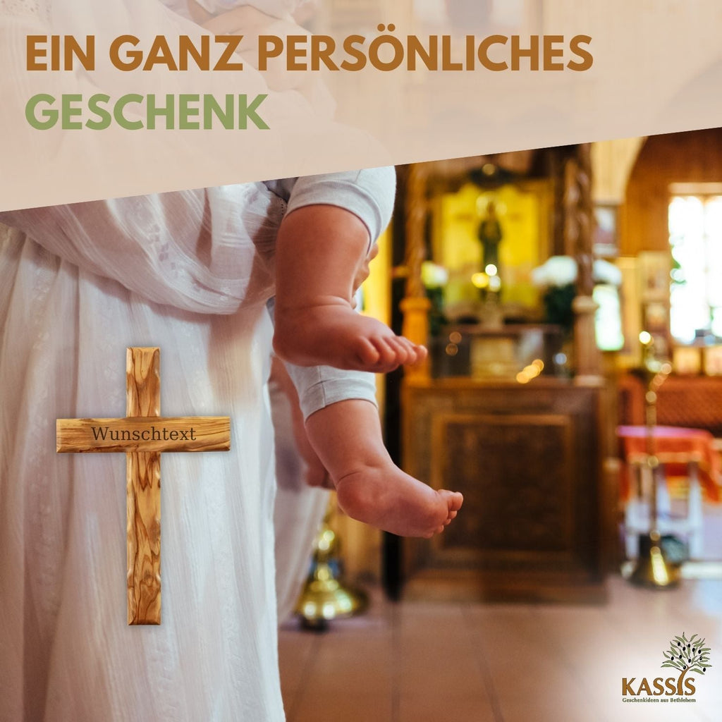 Olivenholz Kreuz gewellt | Schlichtes Wandkreuz als Geschenk zur Taufe, Kommunion oder Geburt