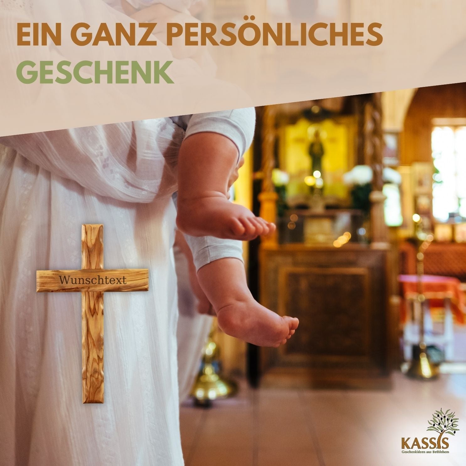 Olivenholz Kreuz gewellt | Schlichtes Wandkreuz als Geschenk zur Taufe, Kommunion oder Geburt