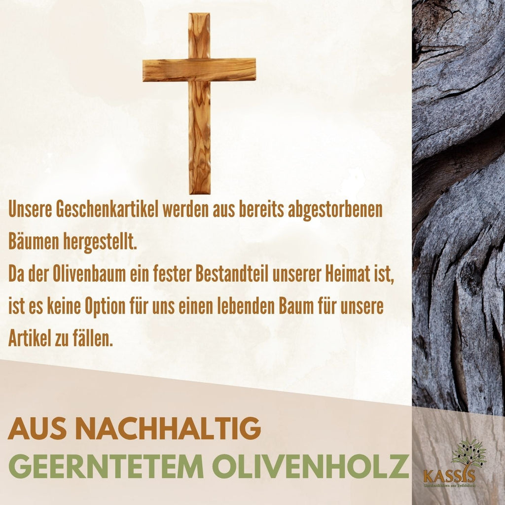 Olivenholz Kreuz gewellt | Schlichtes Wandkreuz als Geschenk zur Taufe, Kommunion oder Geburt