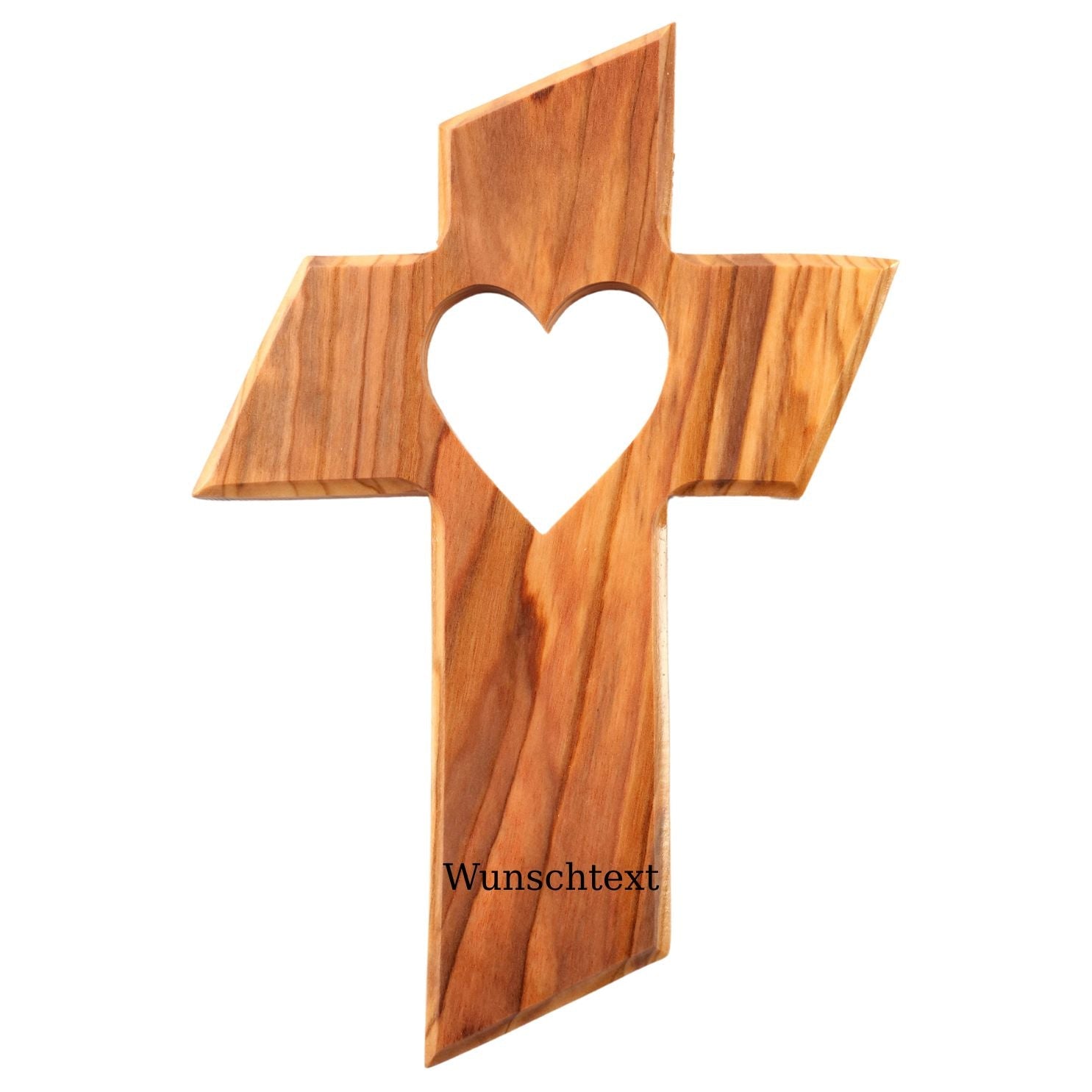 Personalisiertes Kreuz mit Herz aus Olivenholz mit Gravur | Taufkreuz Geschenk Taufe, Kommunion, Firmung