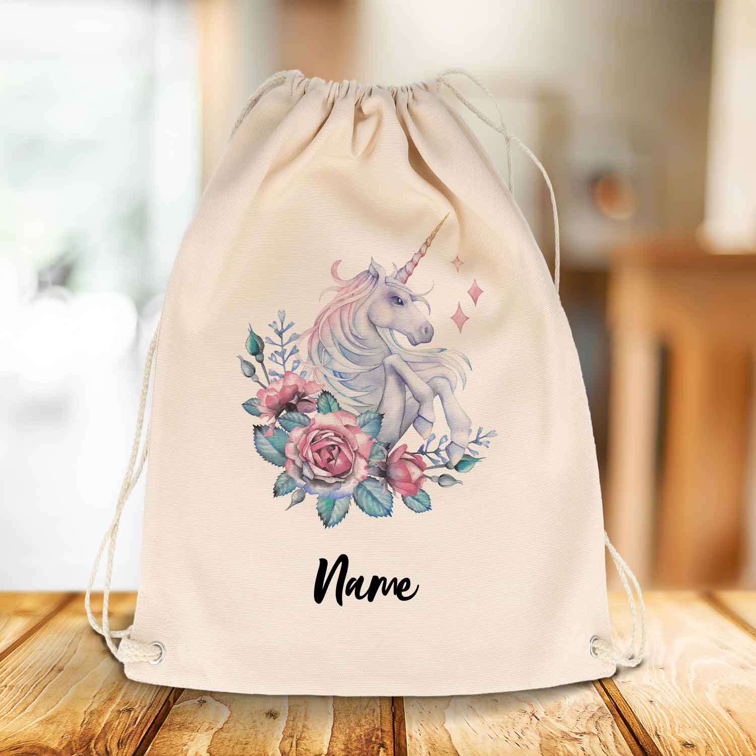 Bedruckter Turnbeutel für Kinder im Watercolor Einhorn Design