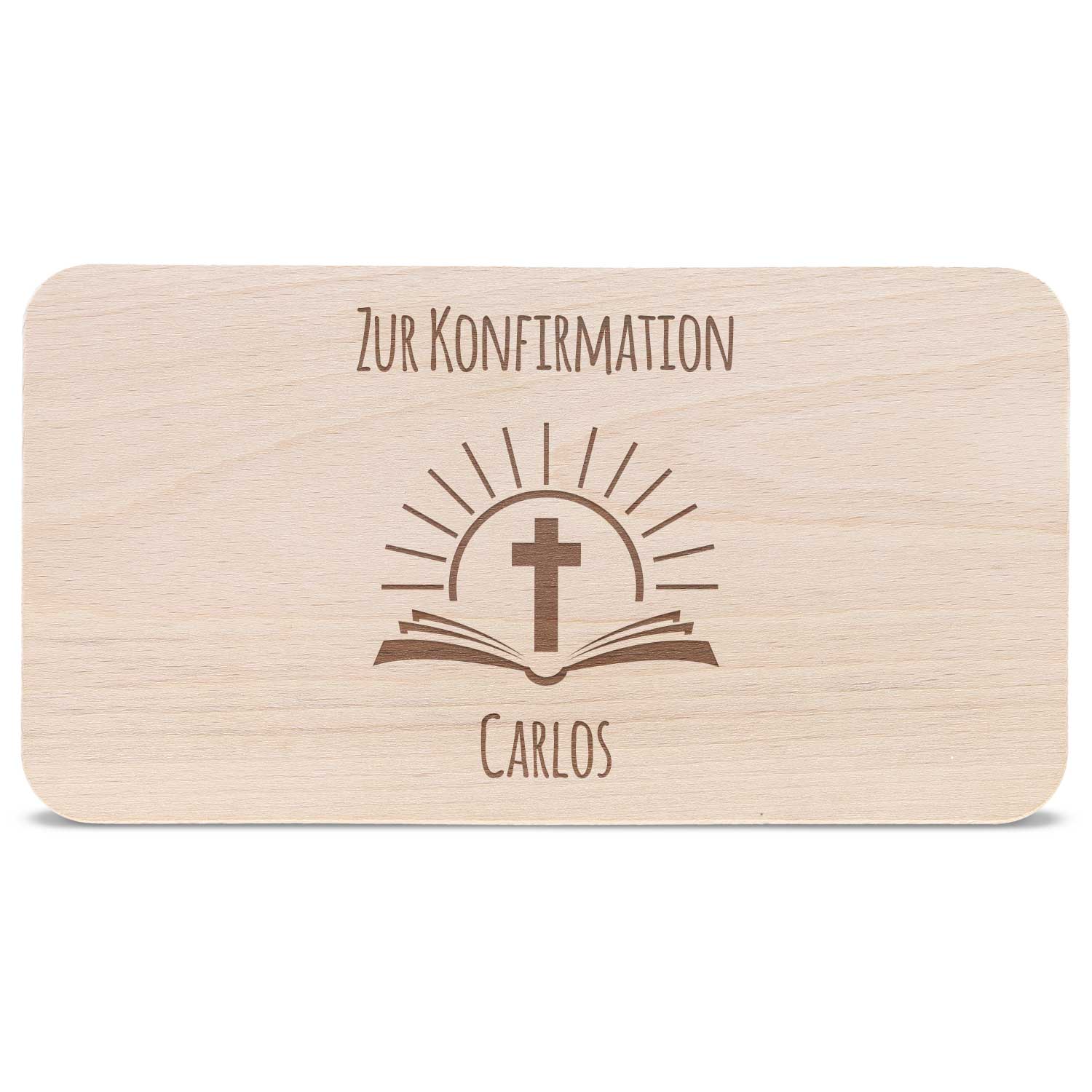 Frühstücksbrettchen mit Gravur "Konfirmation / Kommunion Bibel" mit Name