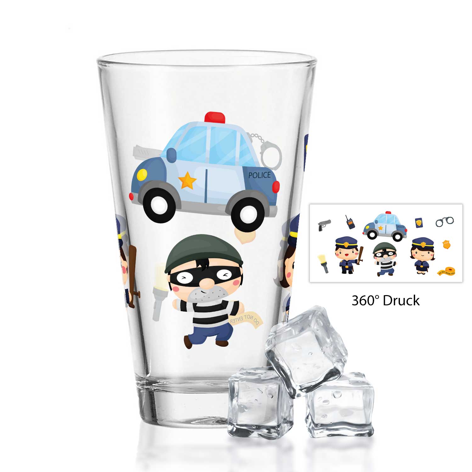 Leonardo Wasserglas mit UV-Druck "Polizei" - Für Kinder im 360° Design