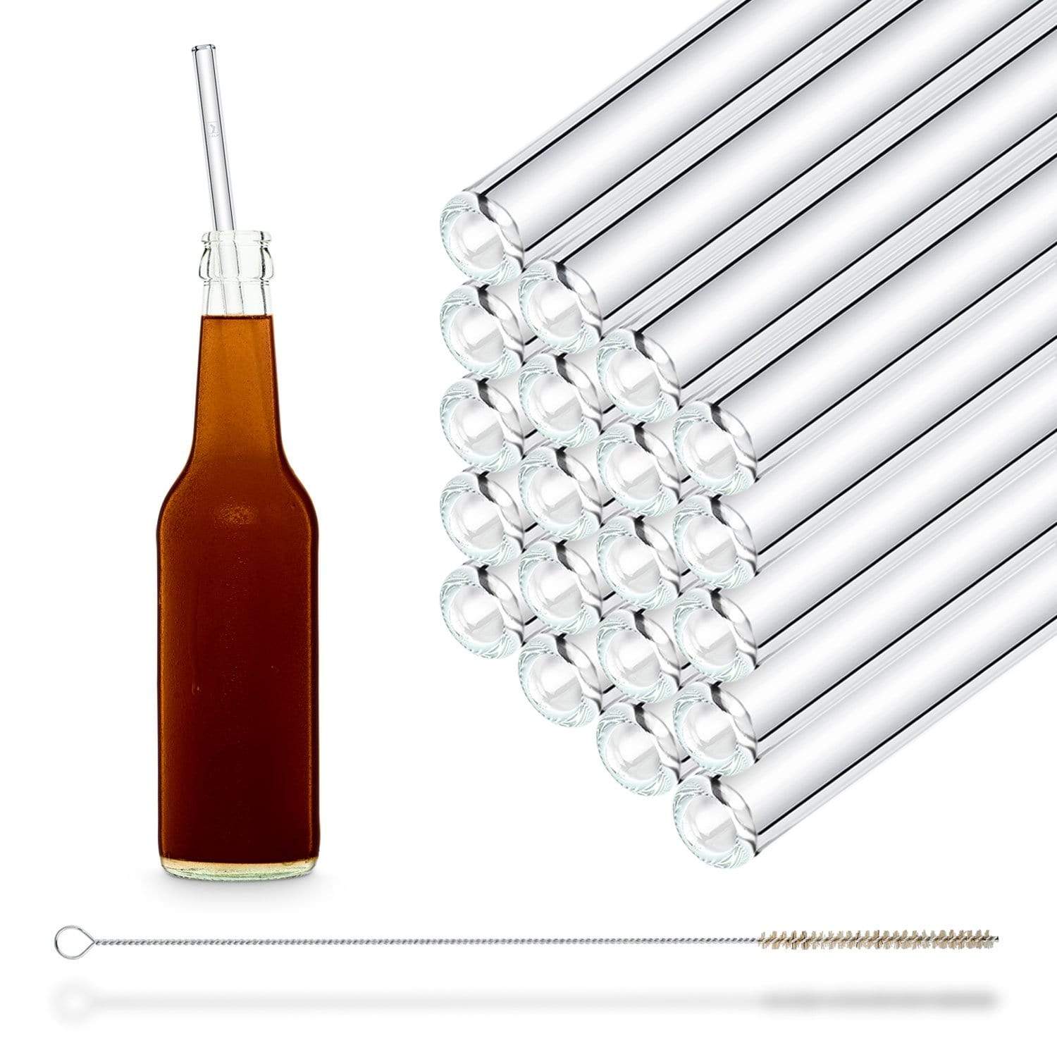 20x 30cm (Gerade) Party Set Glasstrohhalme für Flaschen von 0,33 bis 1 Liter
