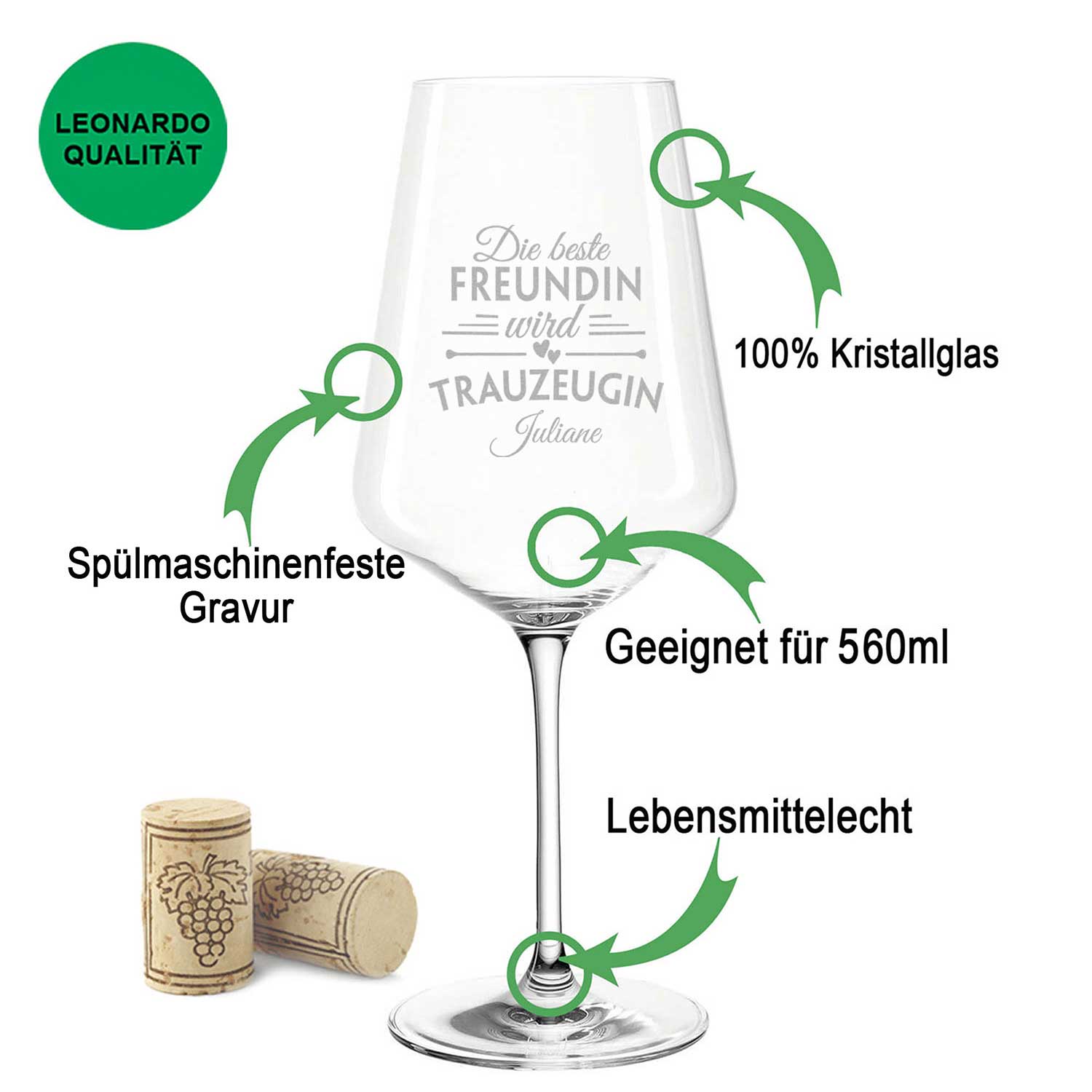 Leonardo Weinglas mit Gravur "Die beste Freundin wird Trauzeugin"