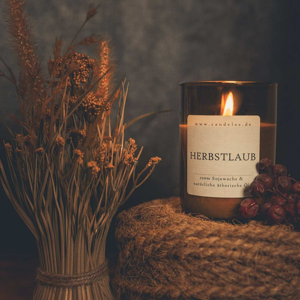 Herbstlaub Duftkerze – Sojawachs Kerze für gemütliche Herbstabende