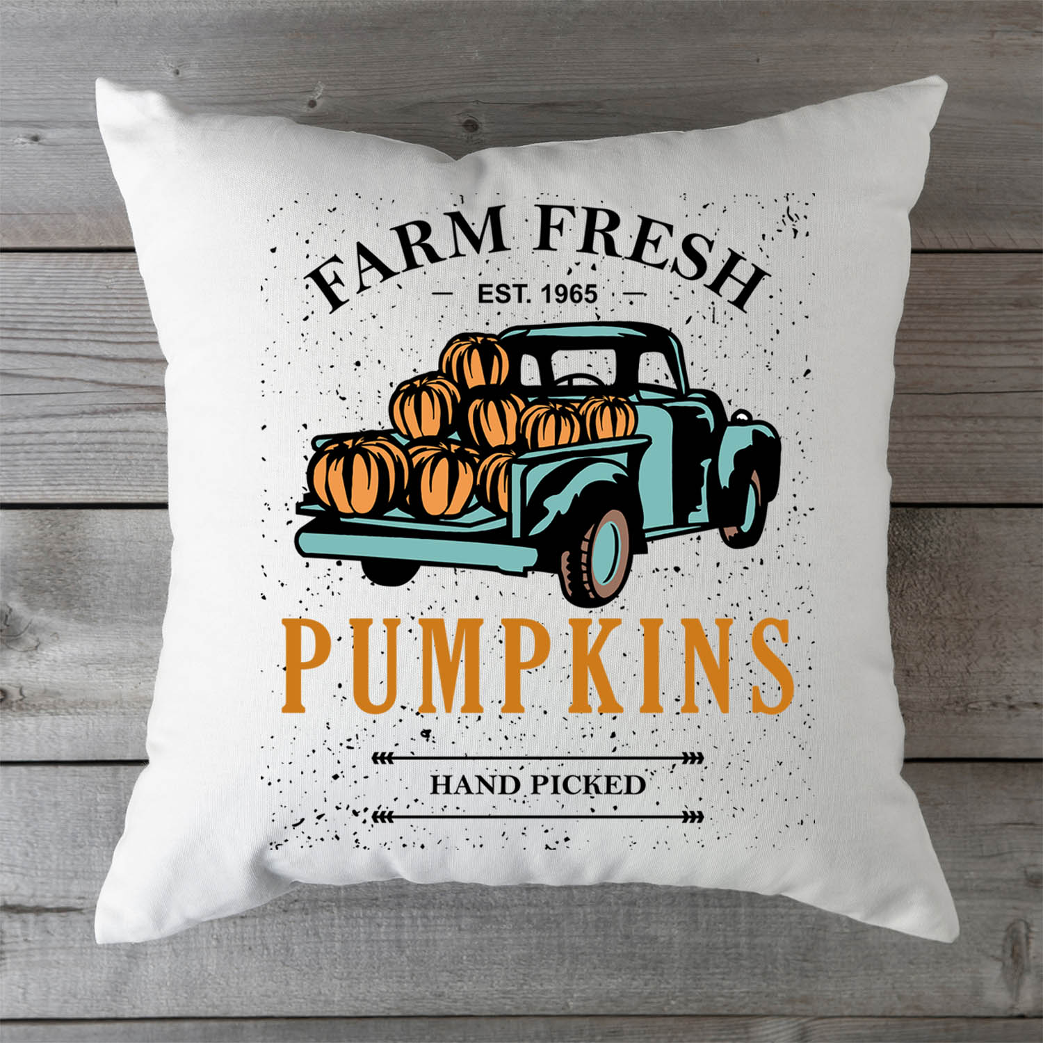 Bedrucktes Kissen mit Spruch Farm fresh pumpkins