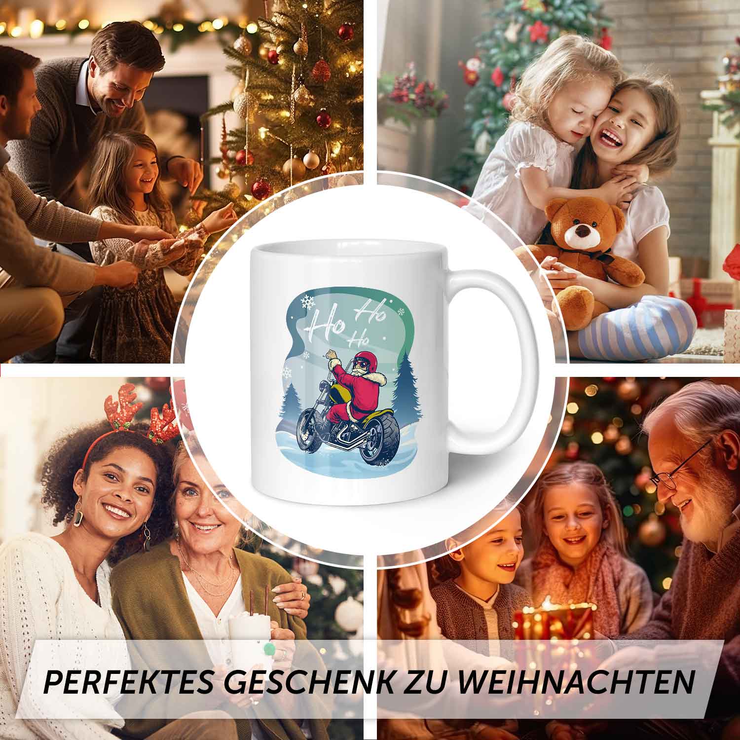 Bedruckte Tasse mit Weihnachtsmotiv im Cool Santa Design