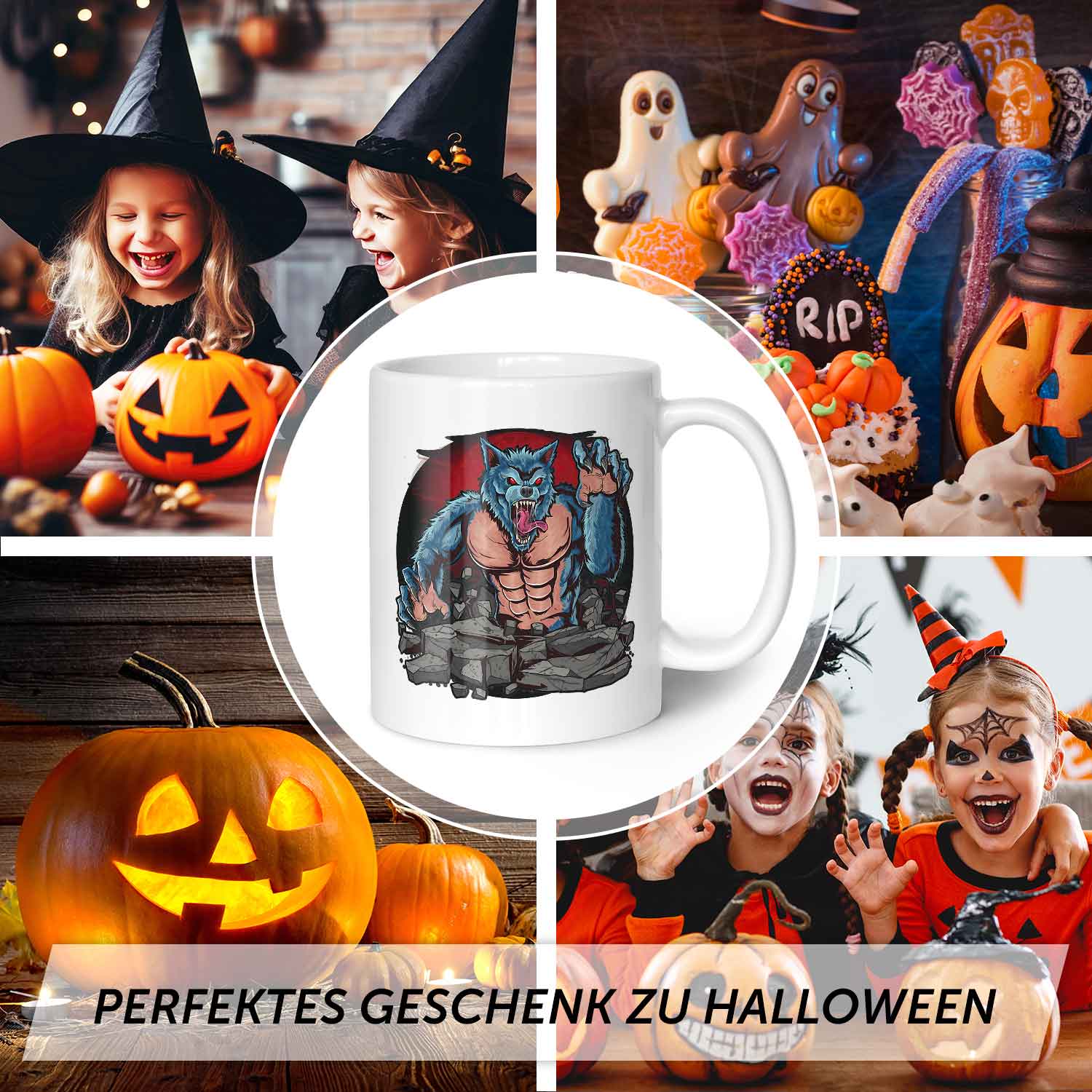 Bedruckte Tasse mit Motiv im Halloween Werwolf Design