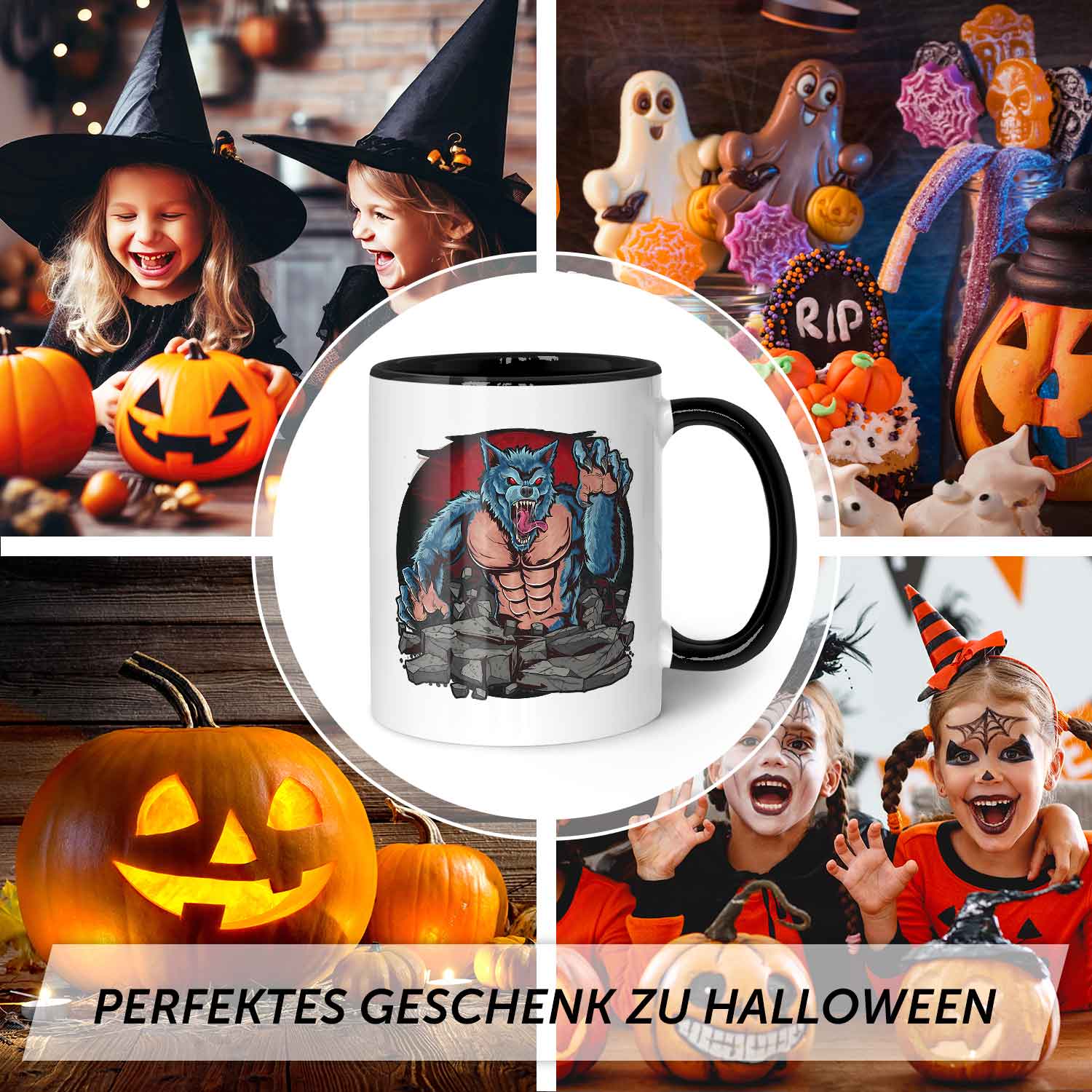 Bedruckte Tasse mit Motiv im Halloween Werwolf Design