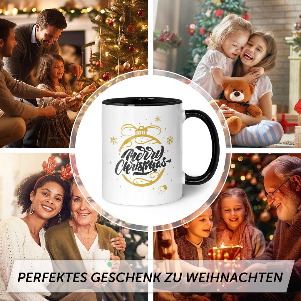 Bedruckte Tasse mit Weihnachtsmotiv im Weihnachtskugel Gold Design