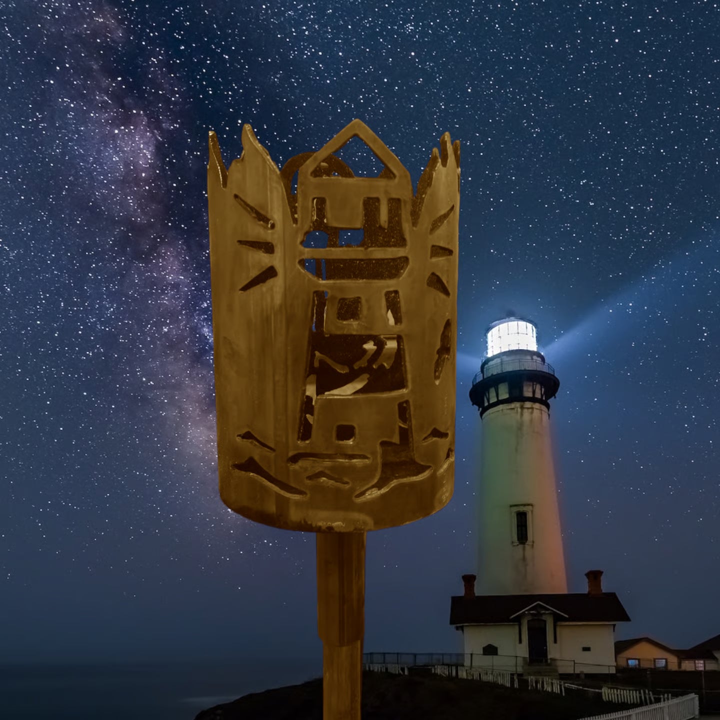 Gartenfackel Leuchtturm und Anker – handgefertigte Stahl-Gartenfackel in Rostoptik von feuertonnen.org