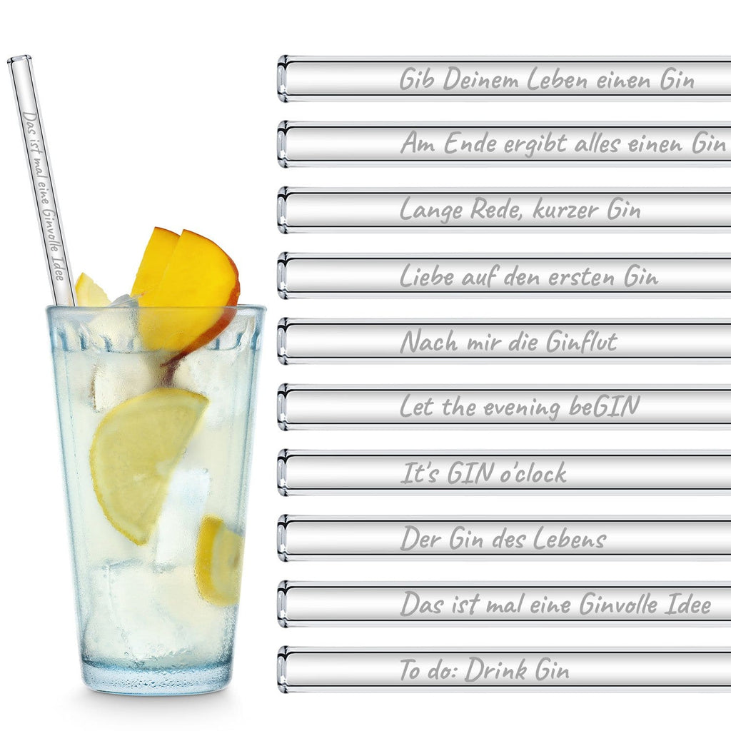 Gin Cocktail Glasstrohhalme Party Set mit 20 Gin Sprüchen & Zitaten - 20 Glastrinkhalme