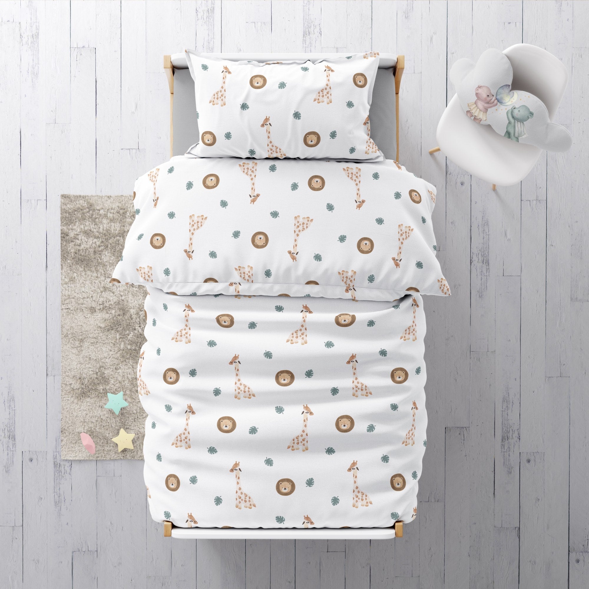"Giraffe und Löwe" Premium Kinderbettwäsche