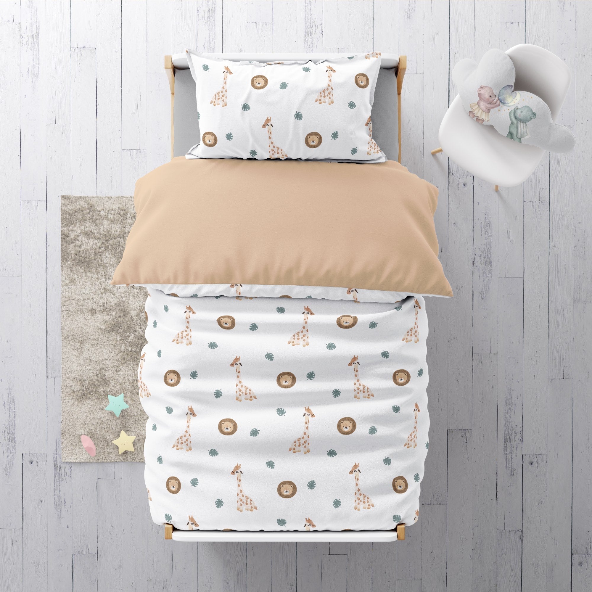 "Giraffe und Löwe" Premium Kinderbettwäsche