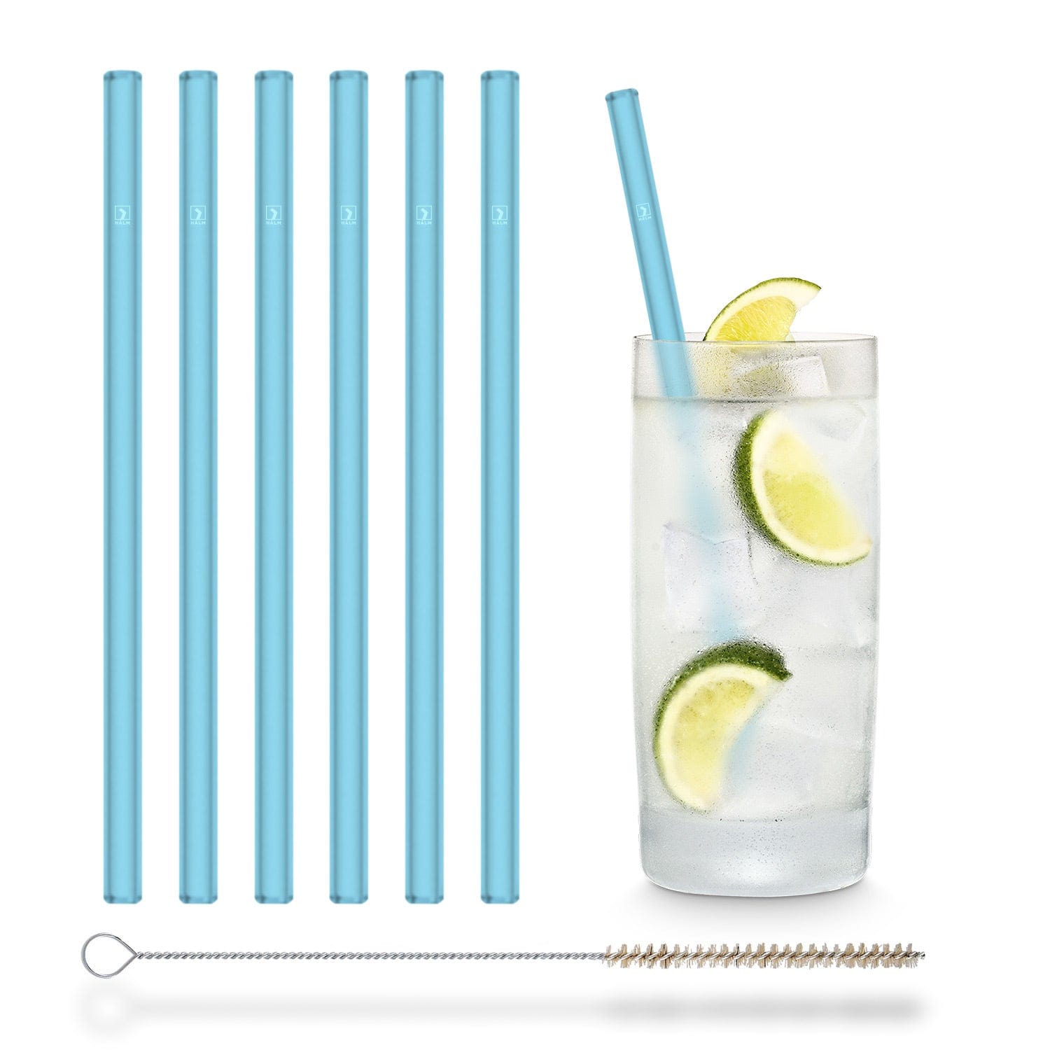 Blaue Glasstrohhalme 6x 20cm Gerade - NEON