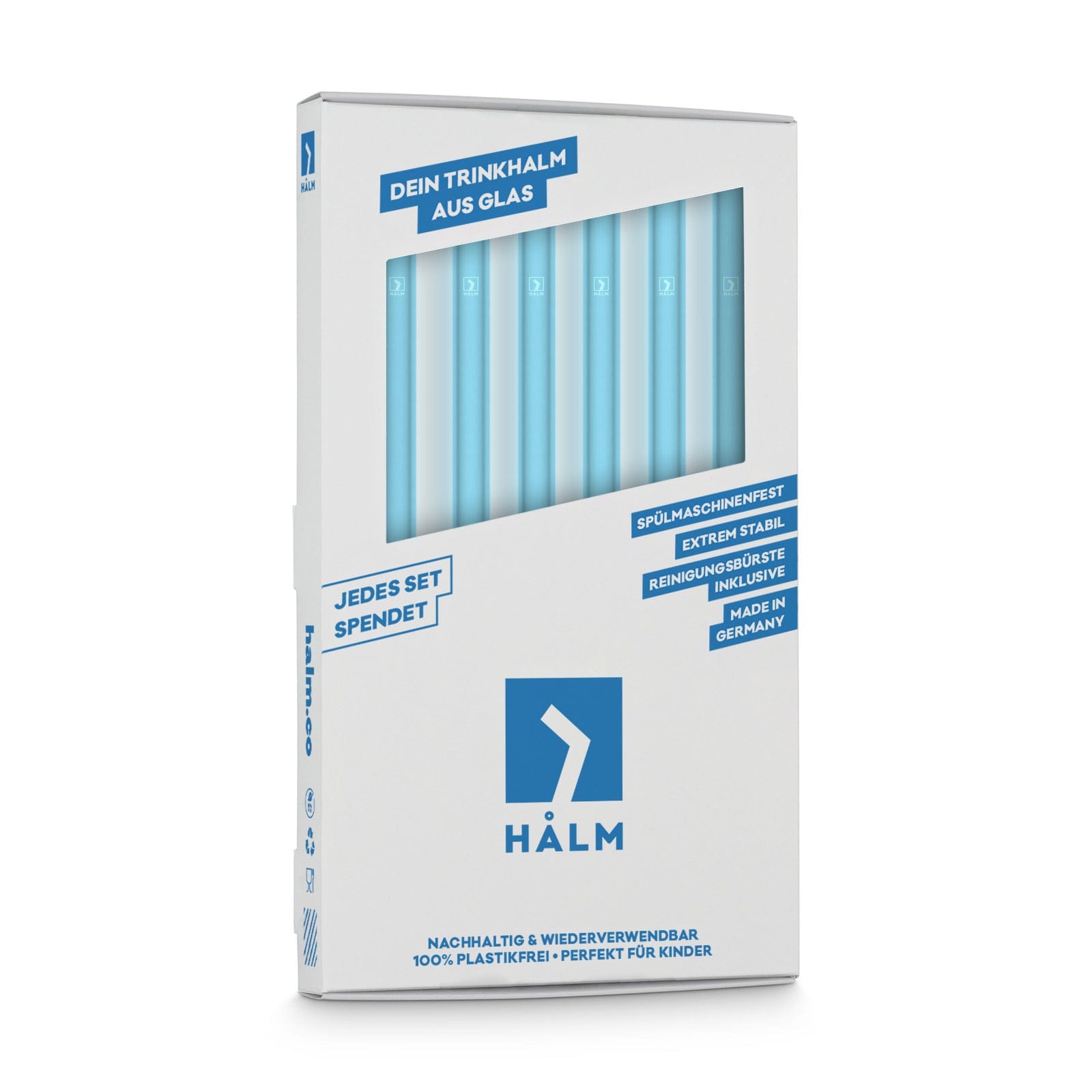 Blaue Glasstrohhalme 6x 20cm Gerade - NEON