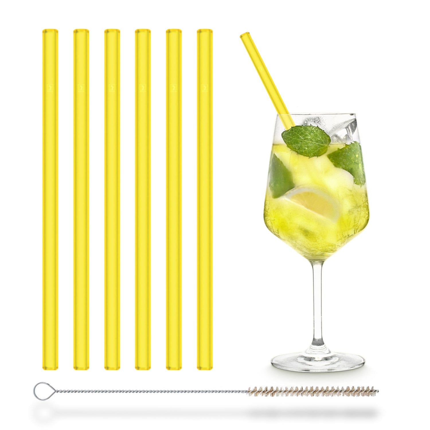 Gelbe Glasstrohhalme 6x 20cm Gerade - NEON