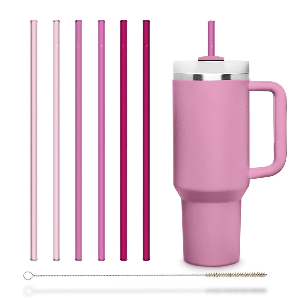 6x 30cm Pink Glasstrohhalme für Stanley Cup Quencher 3 Rosa Farben