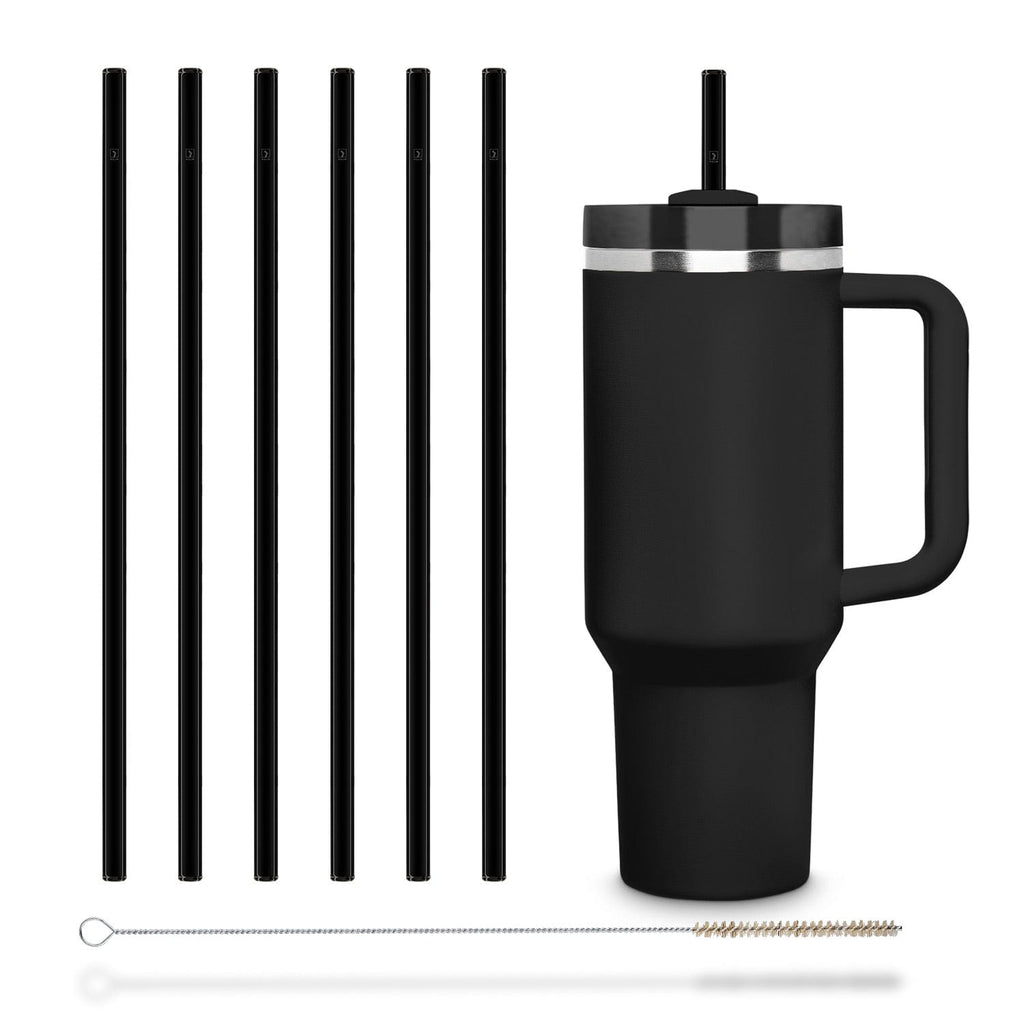 6x 30 cm Schwarze Stanley Glasstrohhalme für Stanley Cup Quencher & Flaschen