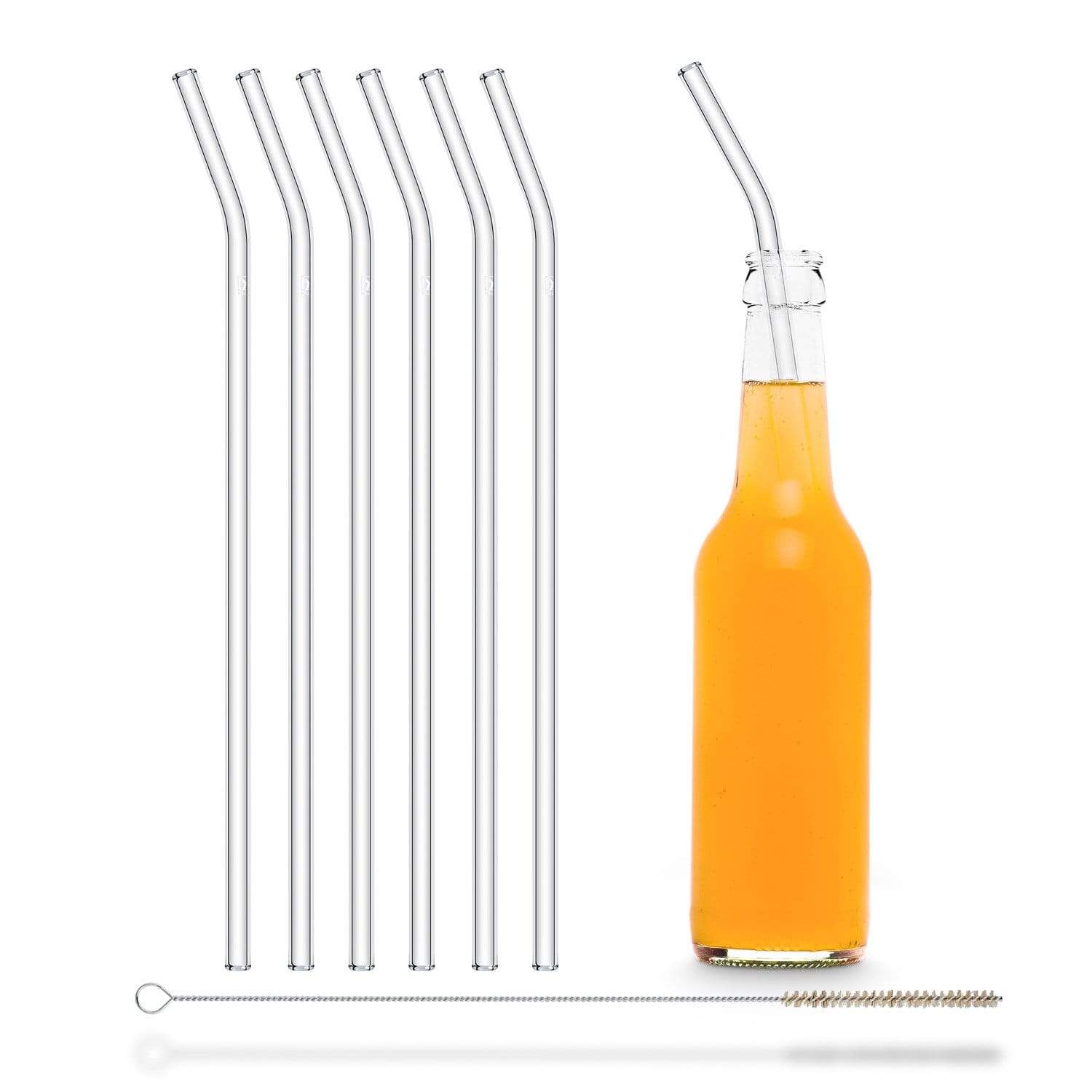 6x 30cm (Gebogen) Glasstrohhalme 0,33 - 0,6 Liter