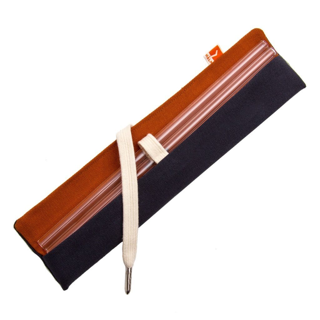 4x 23cm (Gerade) Glasstrohhalme inkl. kleiner orangen Tasche für Reise oder Transport