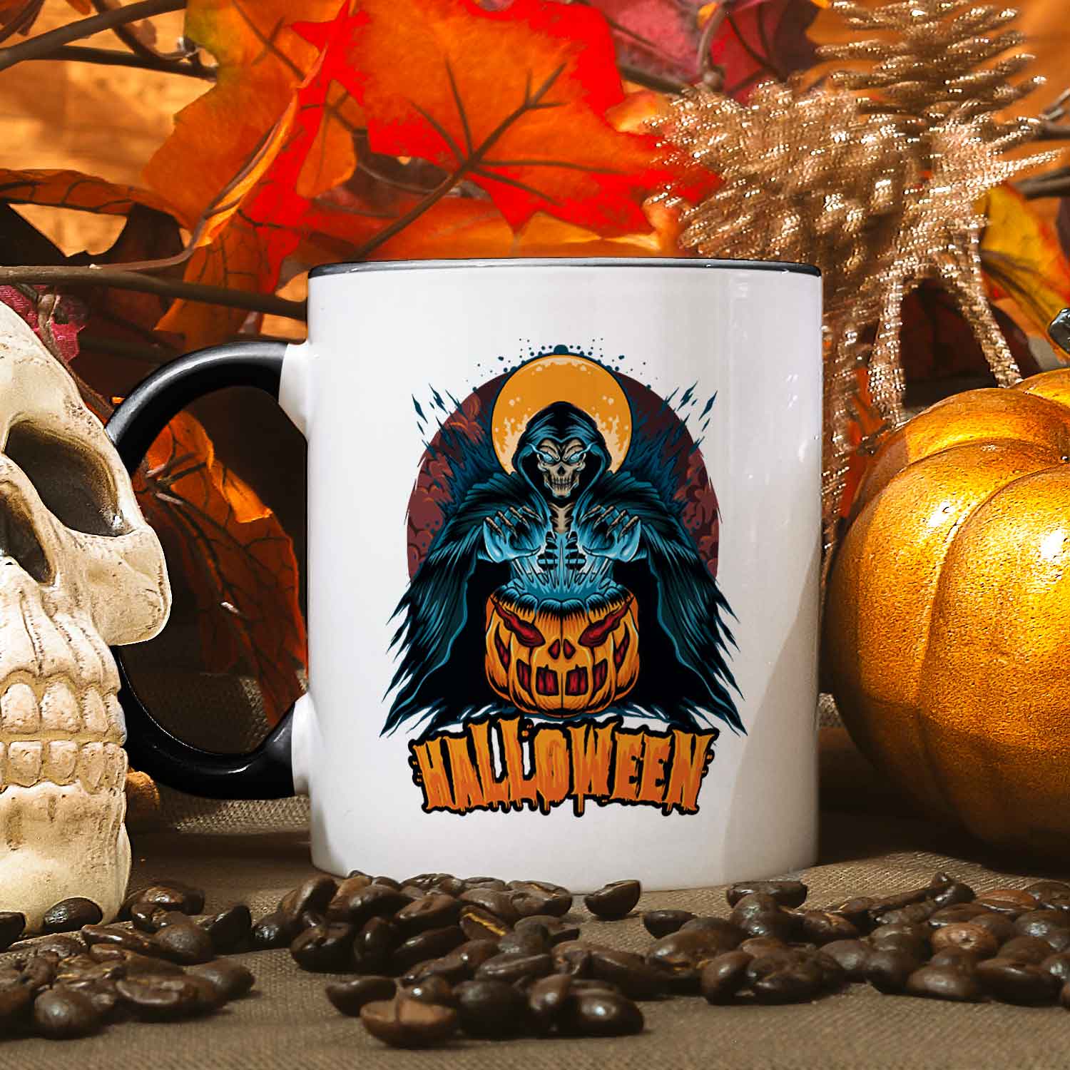 Bedruckte Tasse mit Motiv im Halloween Reaper Design