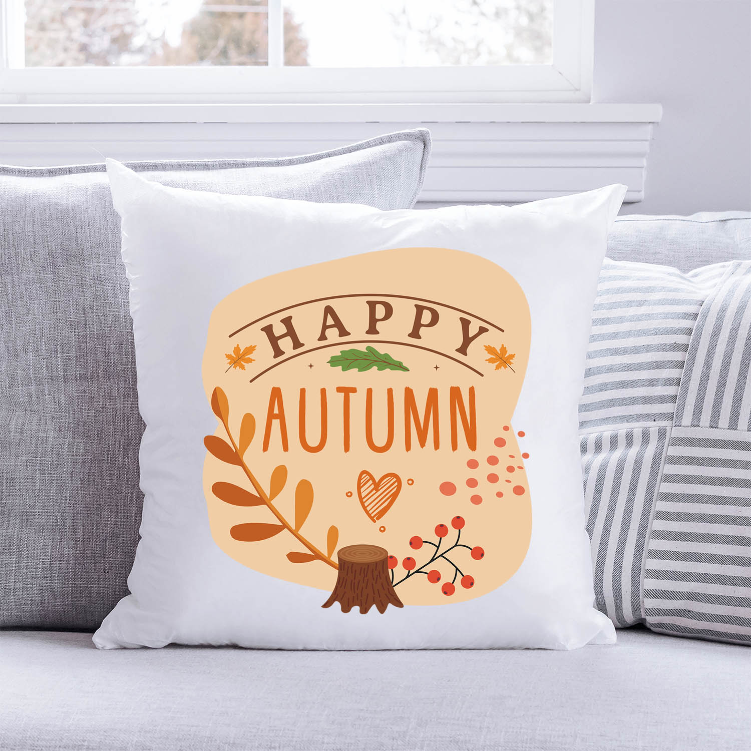 Bedrucktes Kissen mit Spruch Happy Autumn