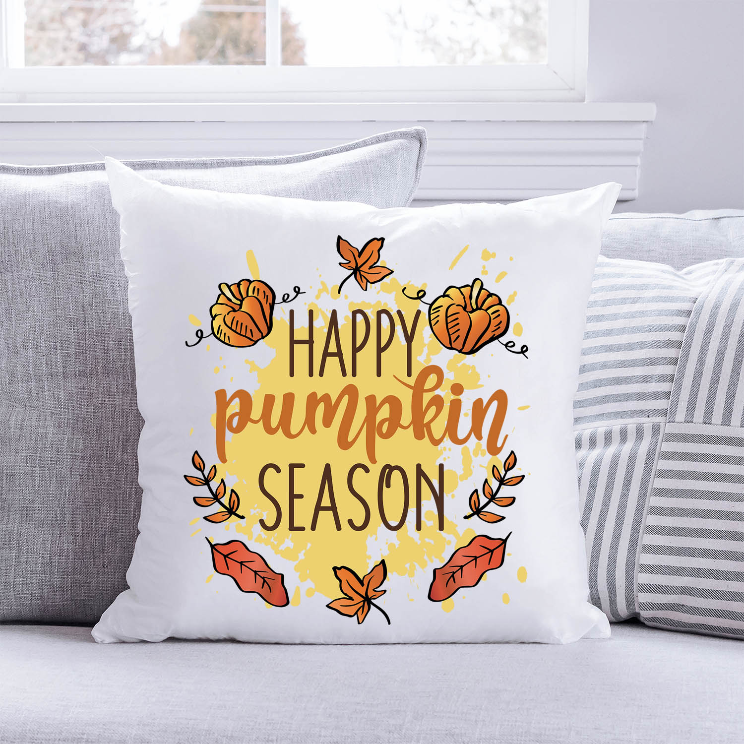 Bedrucktes Kissen mit Spruch Happy Pumpkin Season