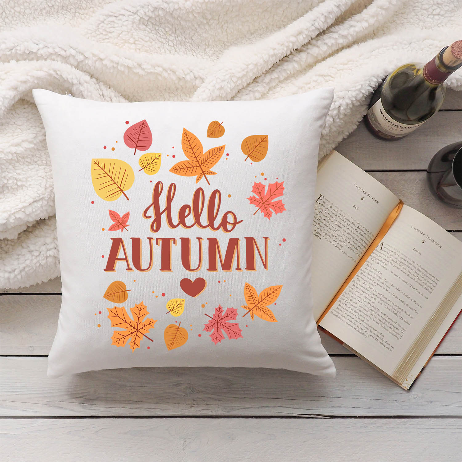 Bedrucktes Kissen mit Spruch Hello Autumn
