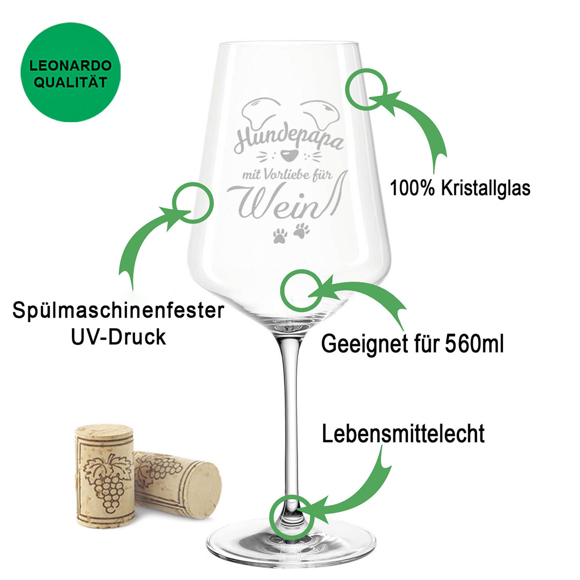 Leonardo Weinglas mit Gravur "Hundepapa mit Vorliebe für Wein"