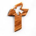 Olivenholz Kreuz mit Friedenstaube (13 cm) | Wandkreuz als Geschenk zur Taufe, Kommunion & Firmung