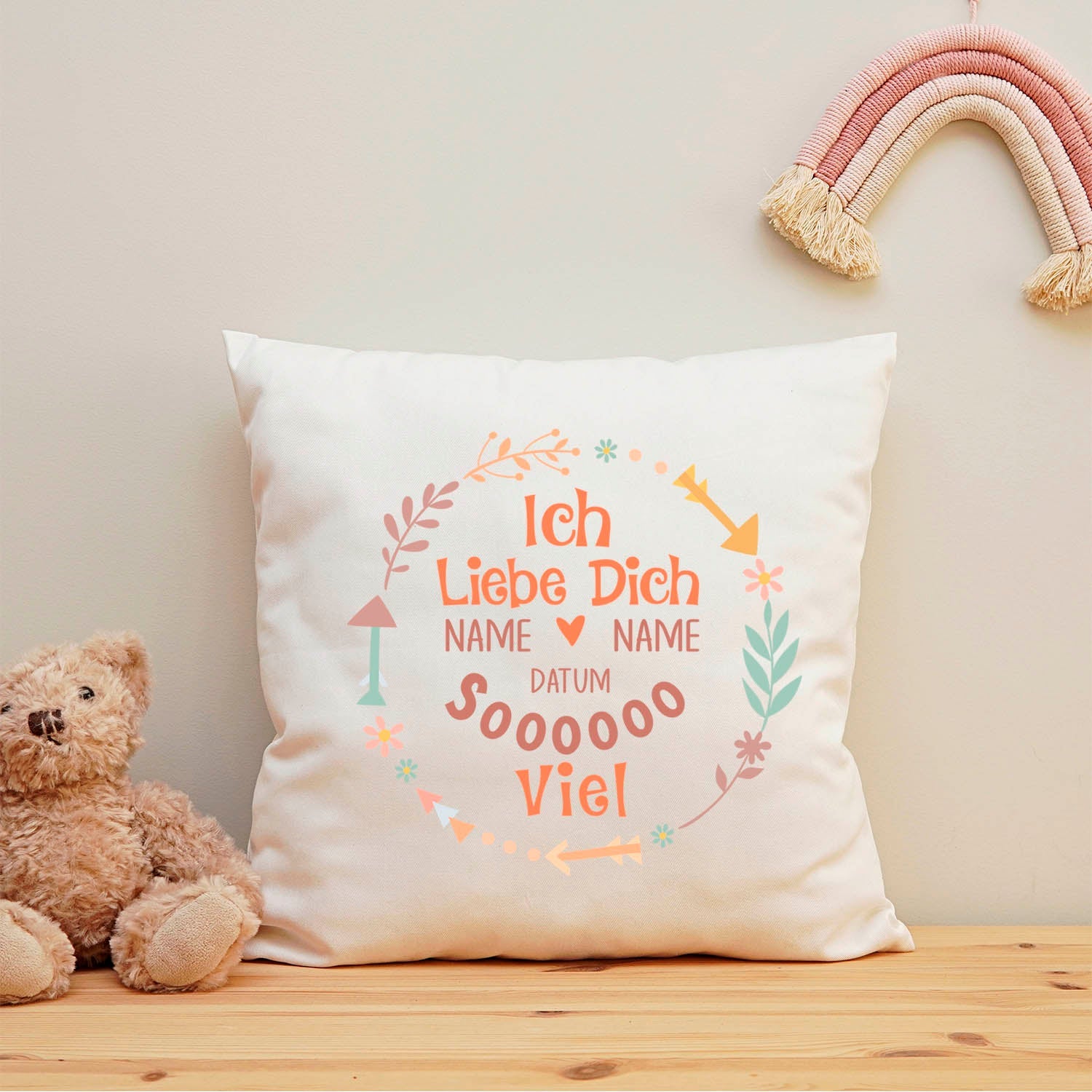 Bedrucktes Kissen mit Motiv "Ich Liebe Dich Soooo"