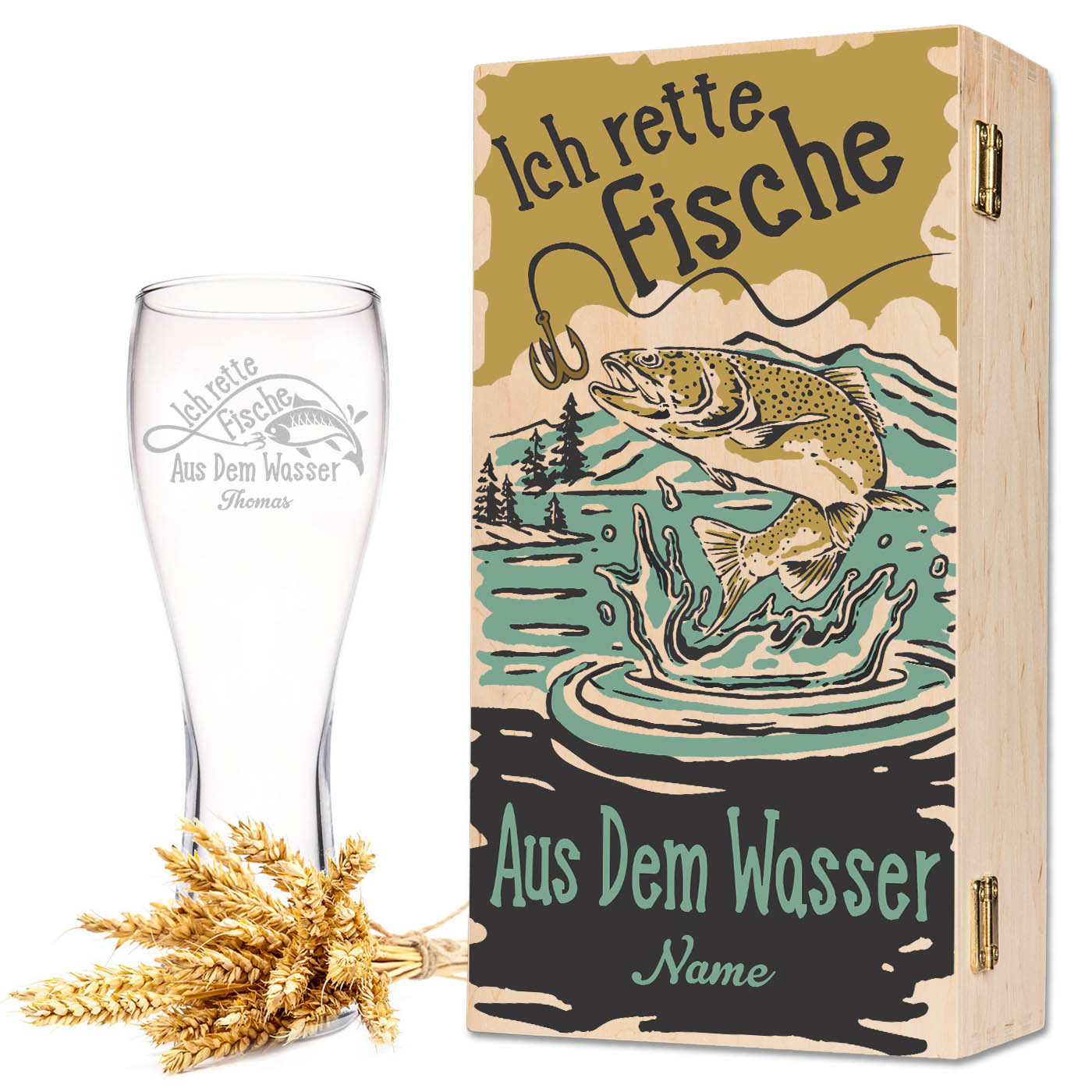 Leonardo Weizenglas "Ich rette Fische aus dem Wasser" mit Namen