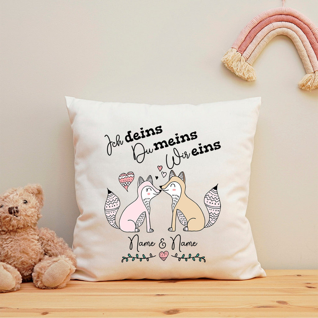 Bedrucktes Kissen mit Spruch Ich deins, Du meins, Wir eins